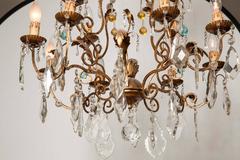 Ornate Crystal Drop Chandelier with Blue Glass Details
