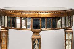 Ornate Etched Round Mirrored Table with Tapered Legs