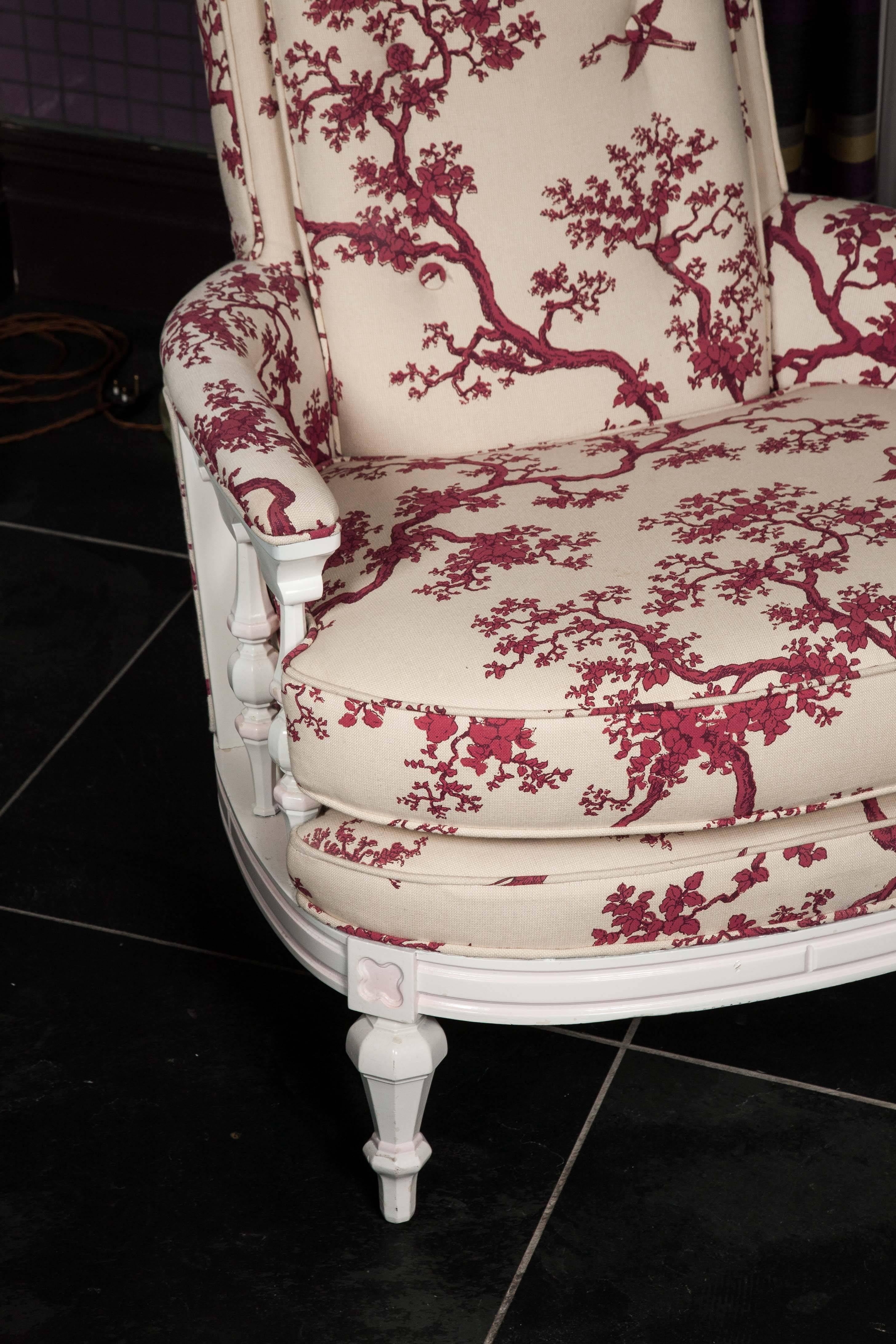 Edwardian White Frame Patterned Armchair For Sale