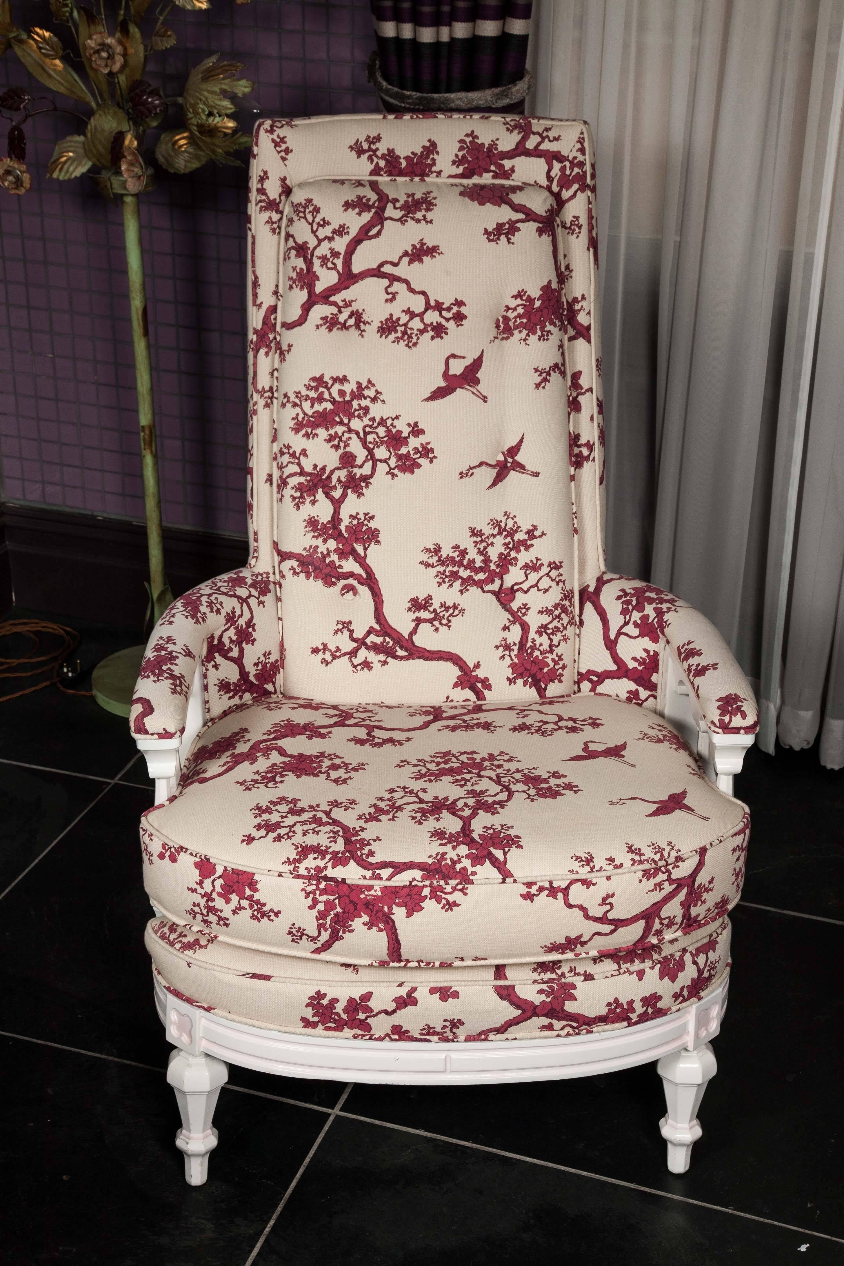 European White Frame Patterned Armchair For Sale