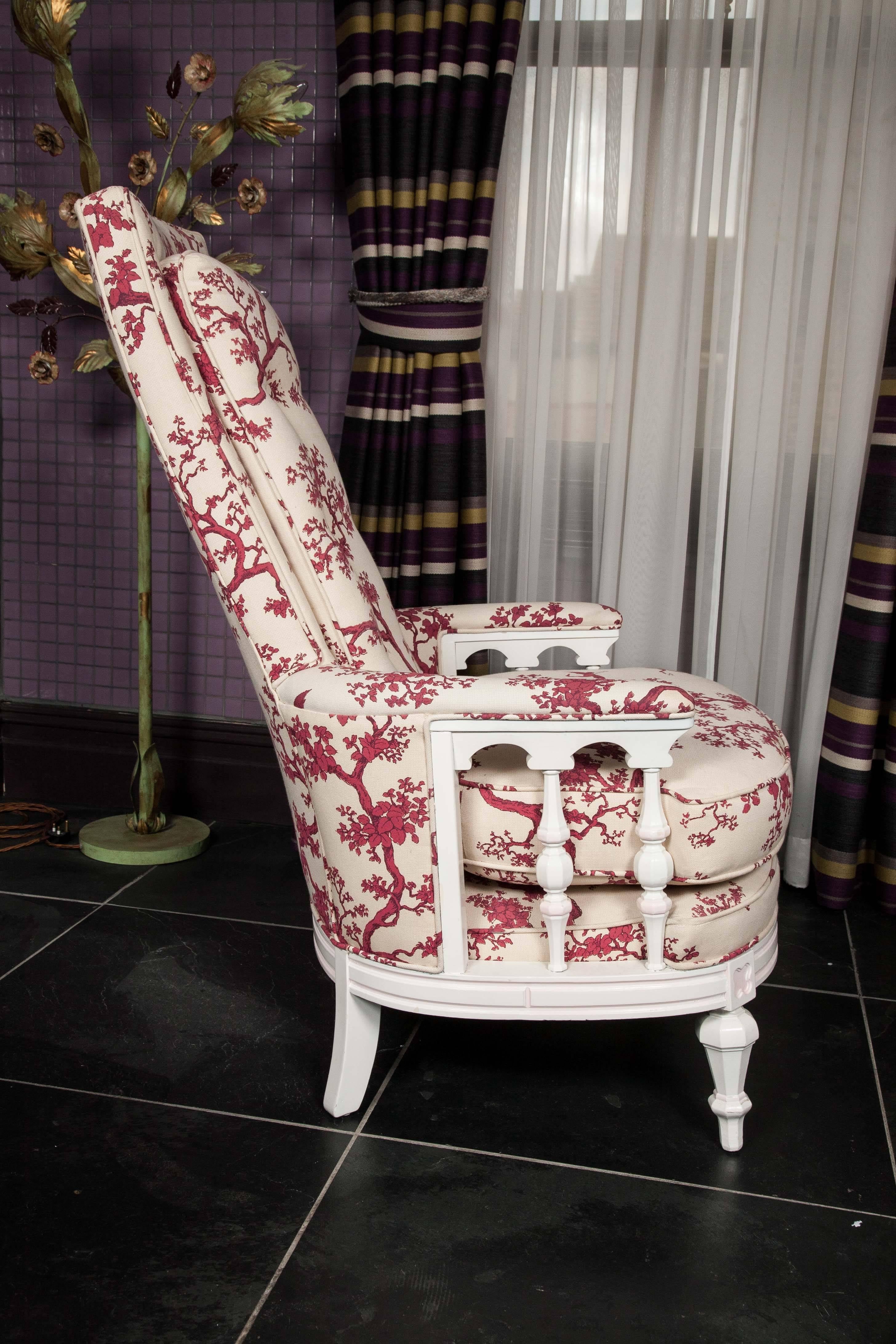 White Frame Patterned Armchair For Sale 1