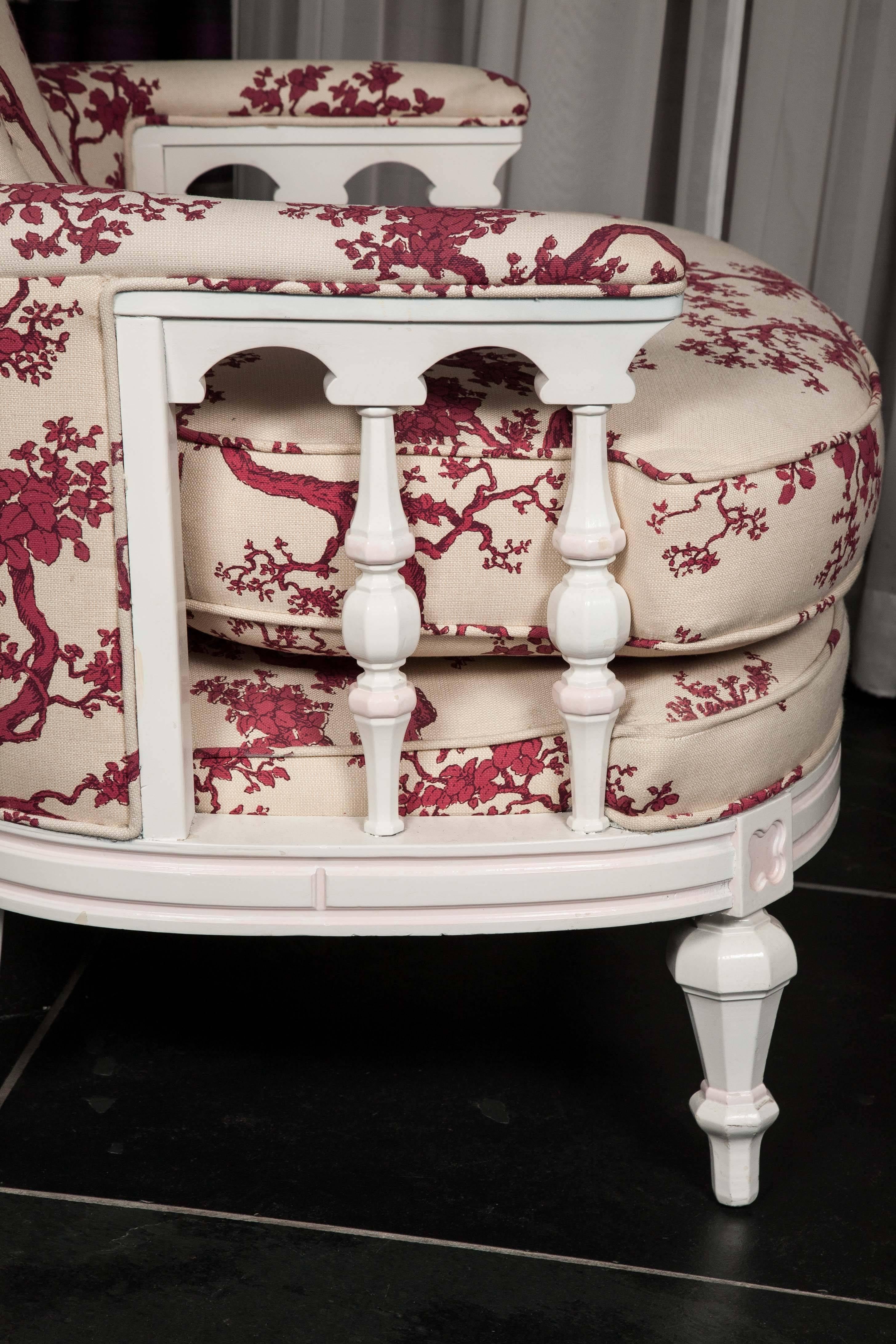 White Frame Patterned Armchair For Sale 2