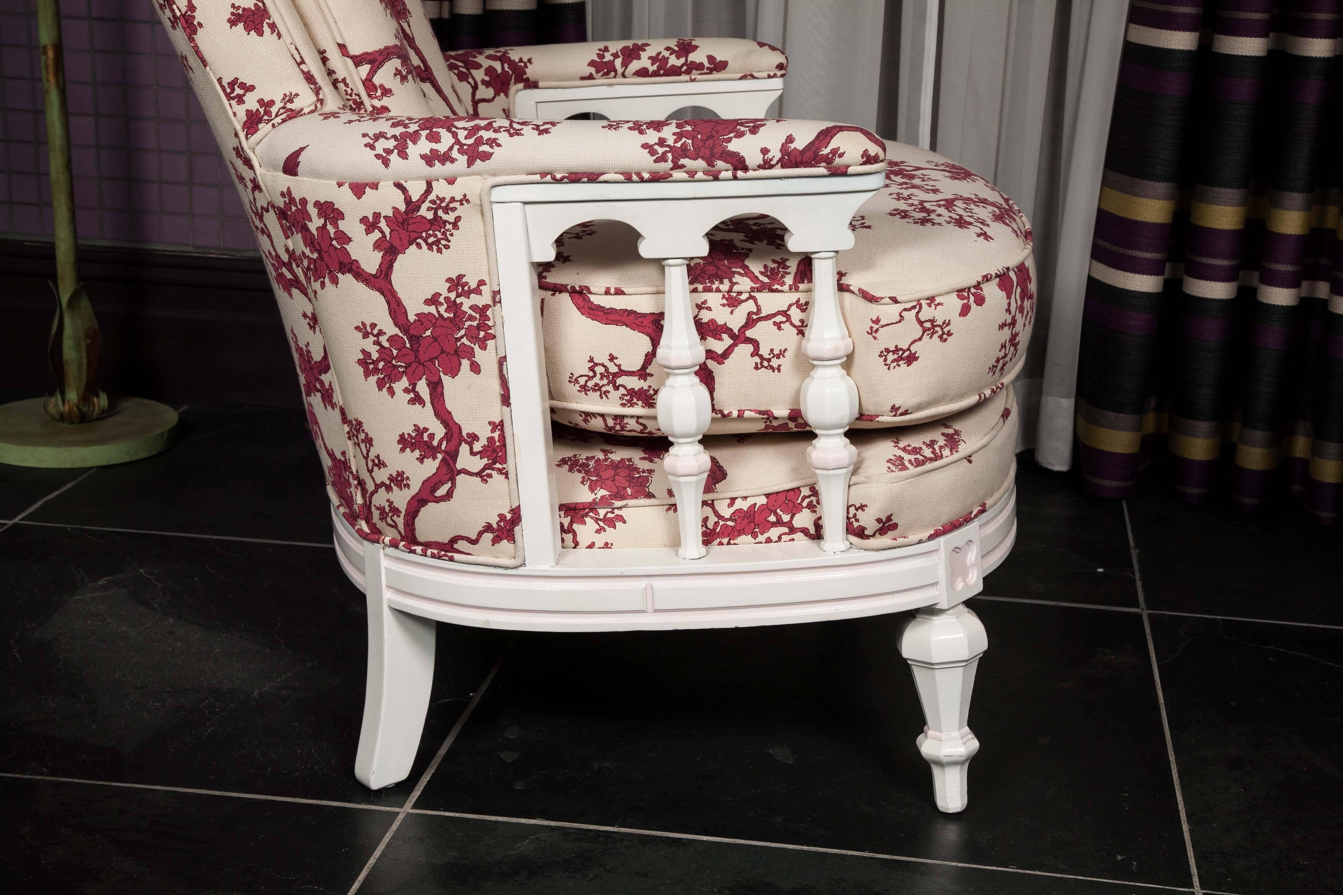 White Frame Patterned Armchair For Sale 3