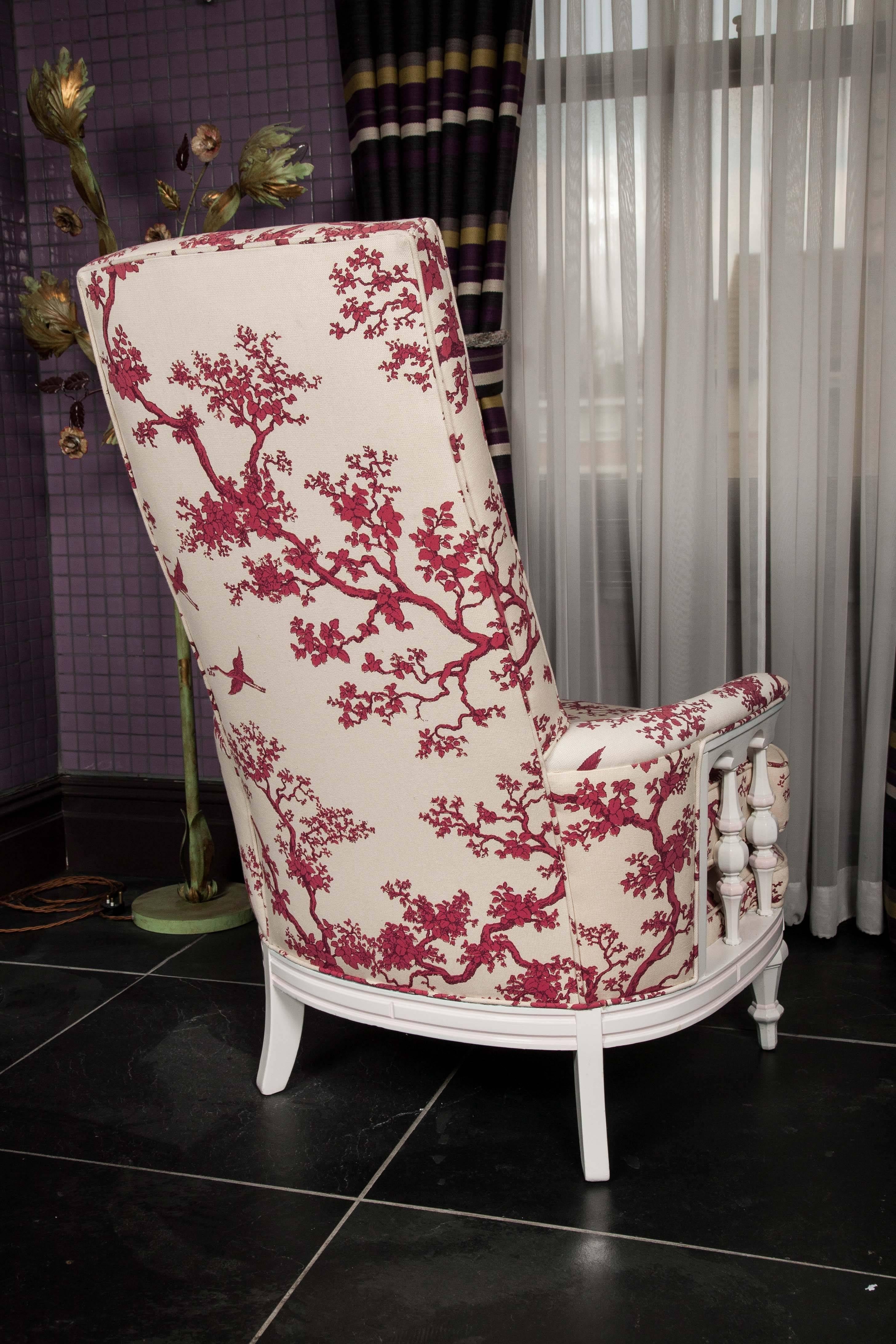 White Frame Patterned Armchair For Sale 4