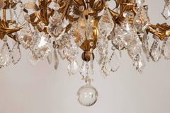 Large Ornate Crystal Drop Chandelier with Green Shades