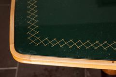 Mid-Century Curved Dining Table with Glass and Green Leather Top