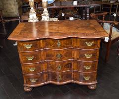 Dutch Satinwood Inlaid and Marquetry Walnut Serpentine Front Commode