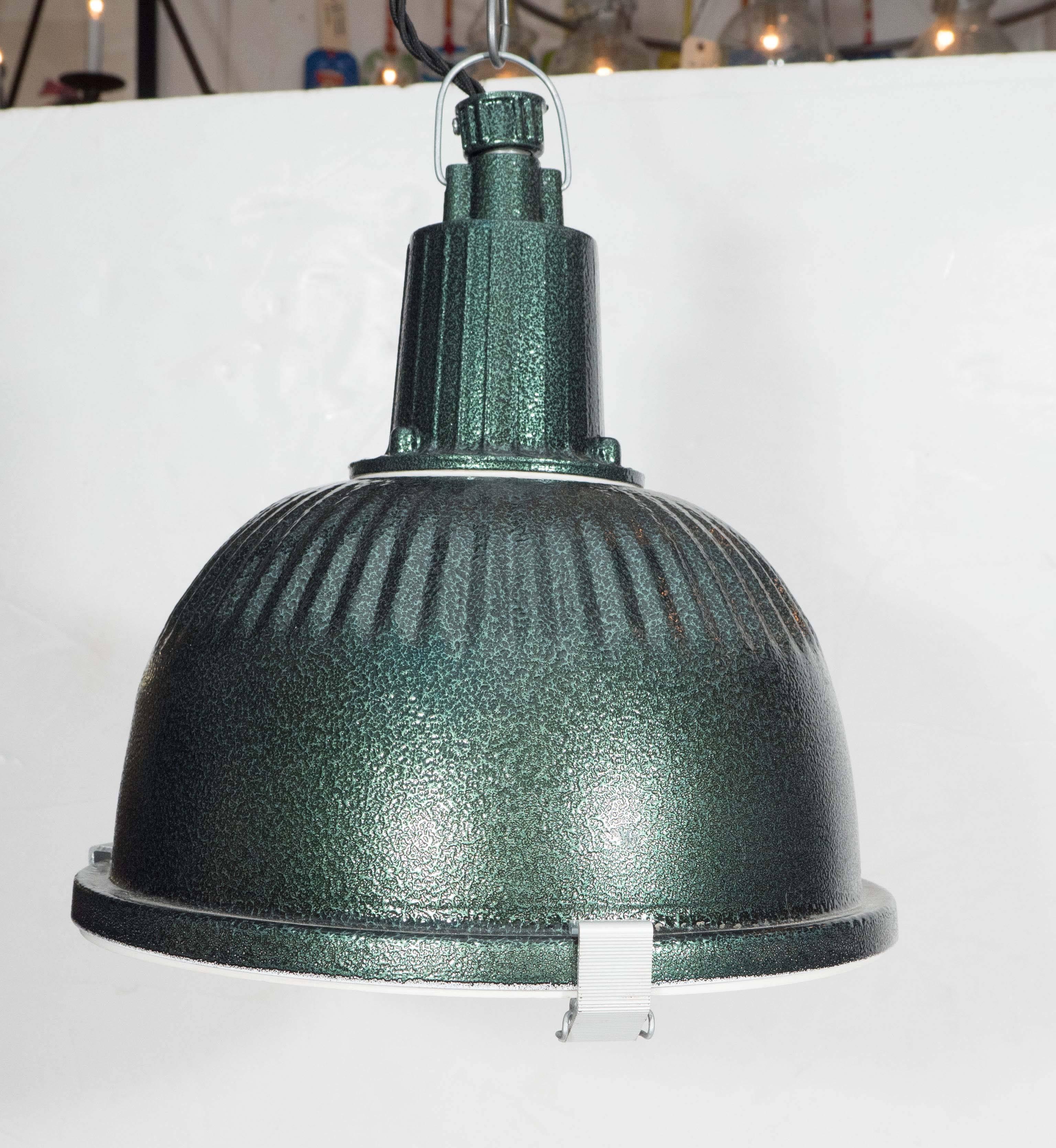 Dark Green Industrial Pendant In Good Condition For Sale In New York, NY