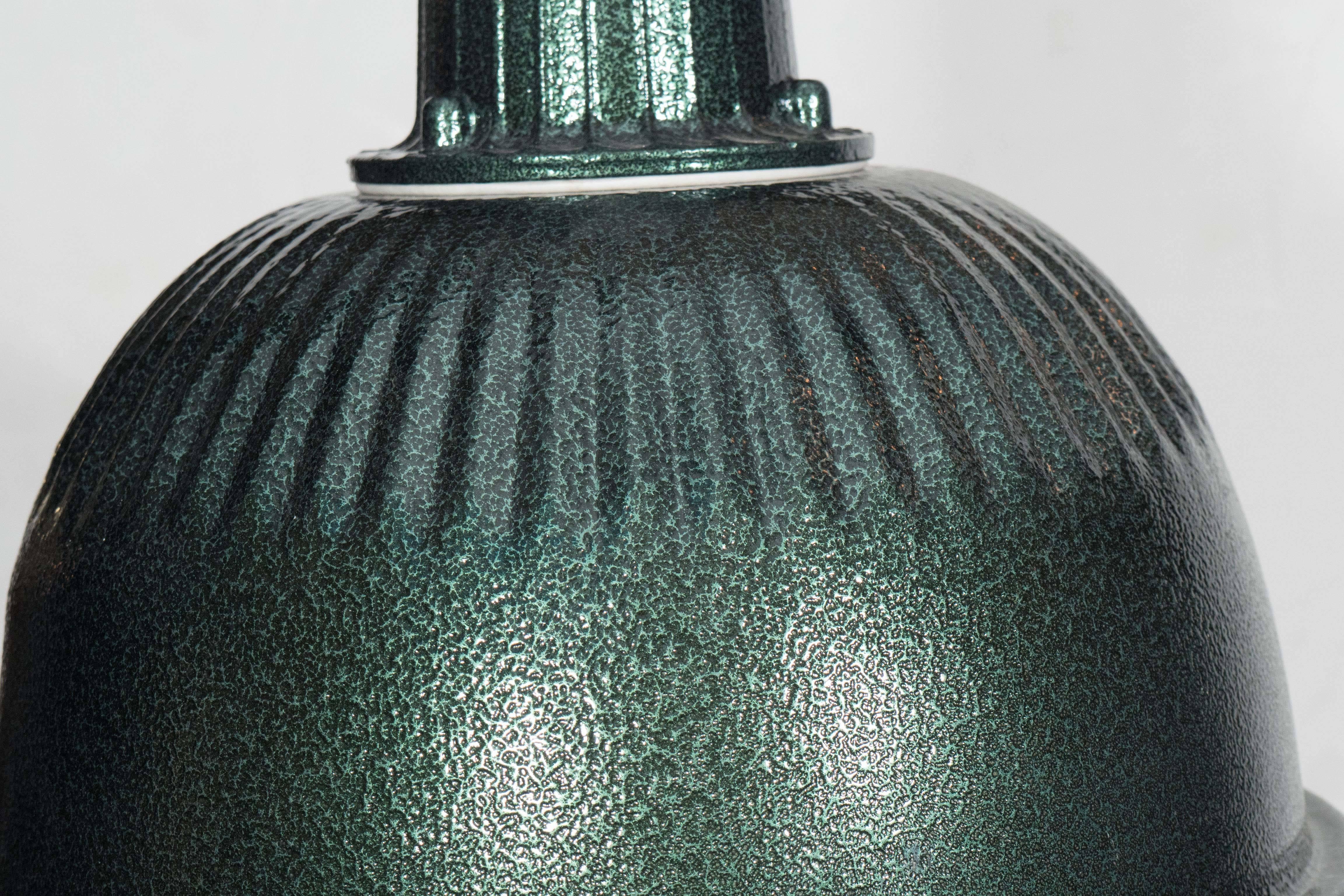 Glass Dark Green Industrial Pendant For Sale