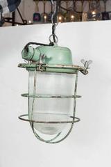 Industrial Cage Light with Ribbed Glass