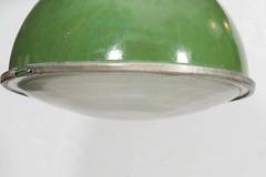 Green Enamel Pendant with Ribbed Glass Bottom and Bakelite Top