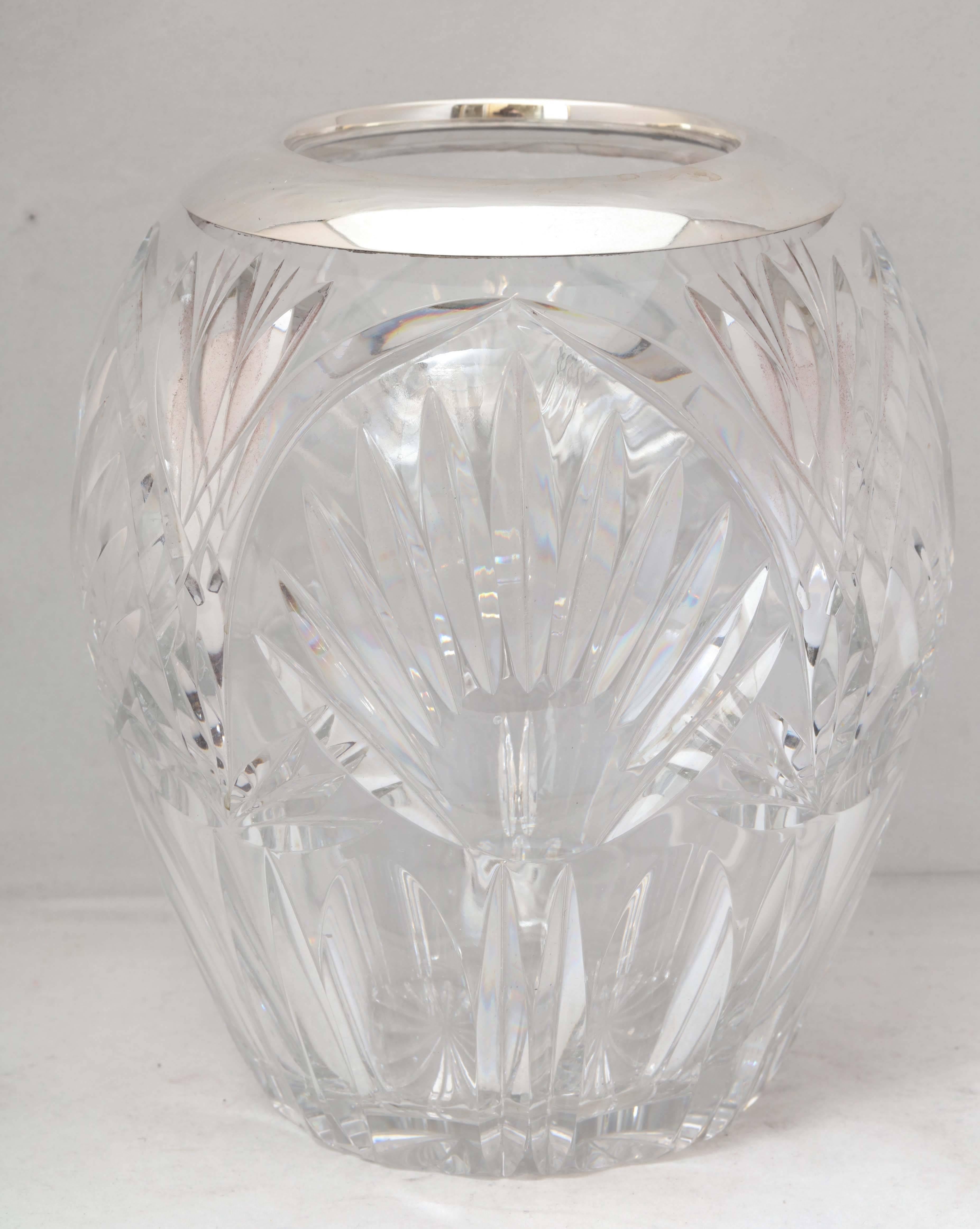 Art Deco, sterling silver-mounted, cut crystal vase, Germany, circa 1930s, Gayer & Krauss - makers. Measures: 8