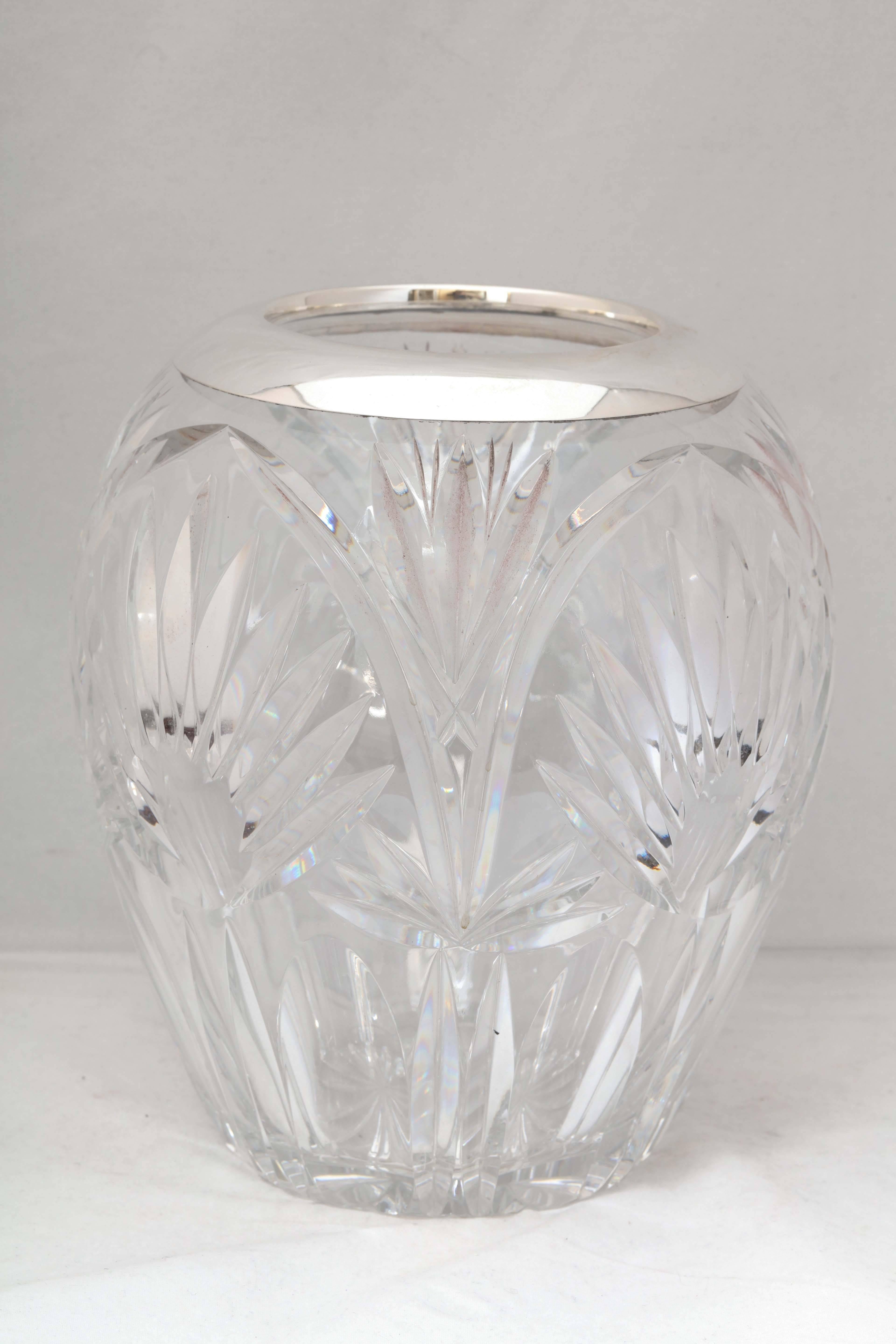 German Art Deco Sterling Silver-Mounted Cut Crystal Vase