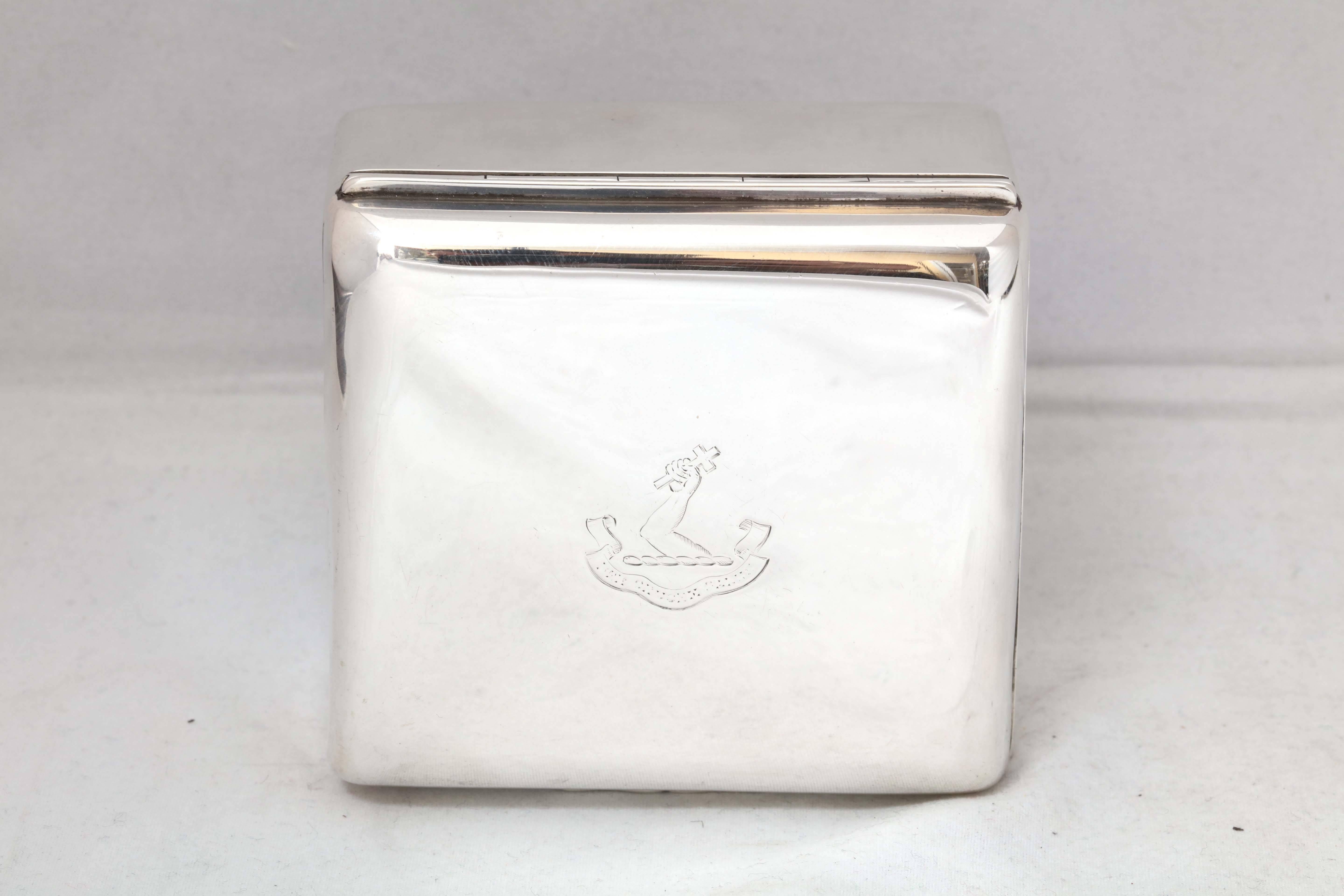 Edwardian Sterling Silver Table Box With Armorial on Hinged Lid 1