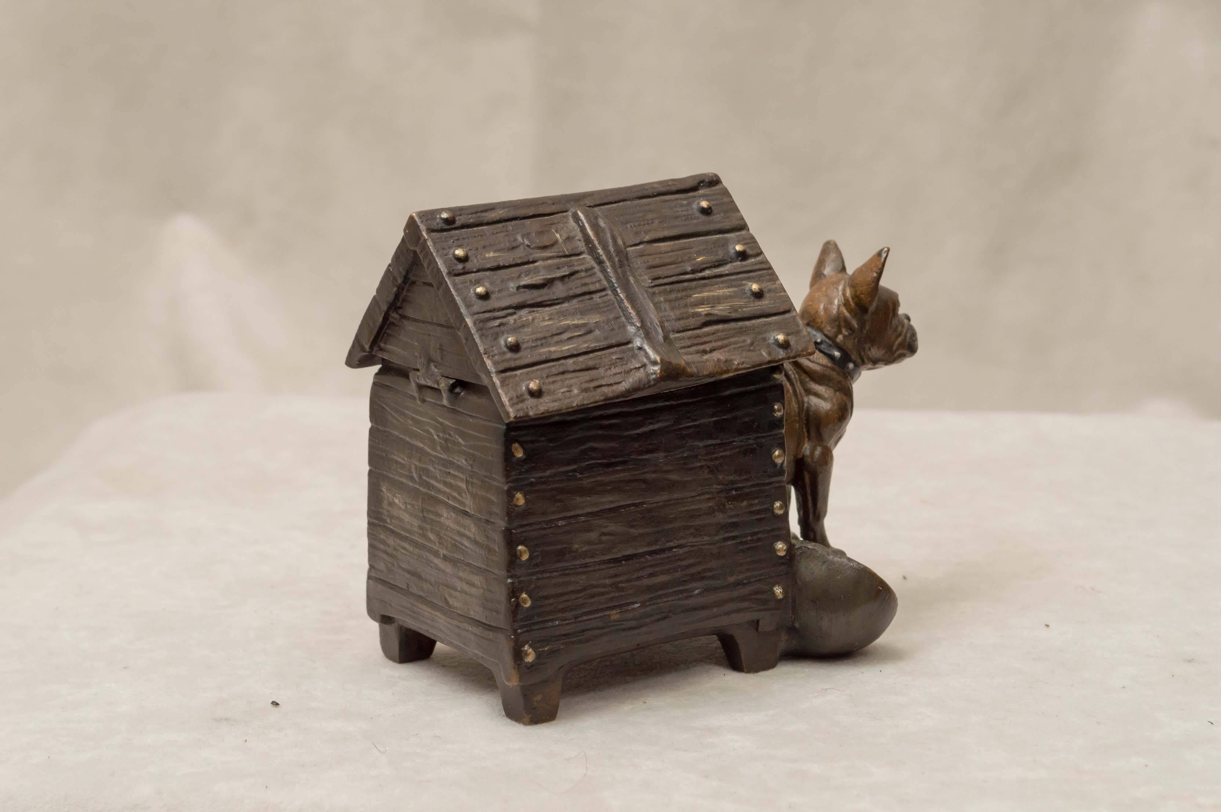 Belle Époque Cold Painted Vienna Bronze Inkwell of a Terrier Outside His Dog House