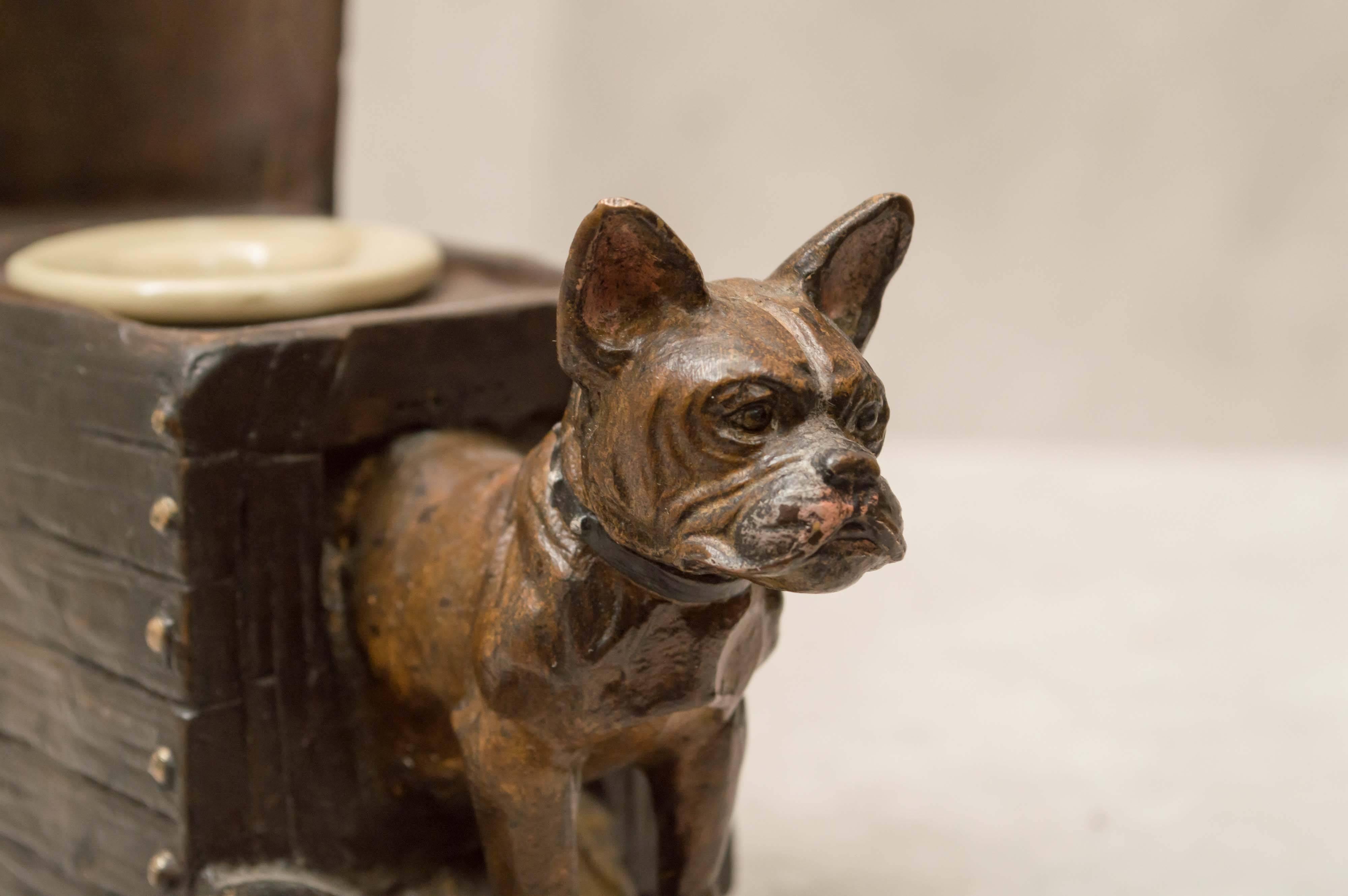 Cold-Painted Cold Painted Vienna Bronze Inkwell of a Terrier Outside His Dog House