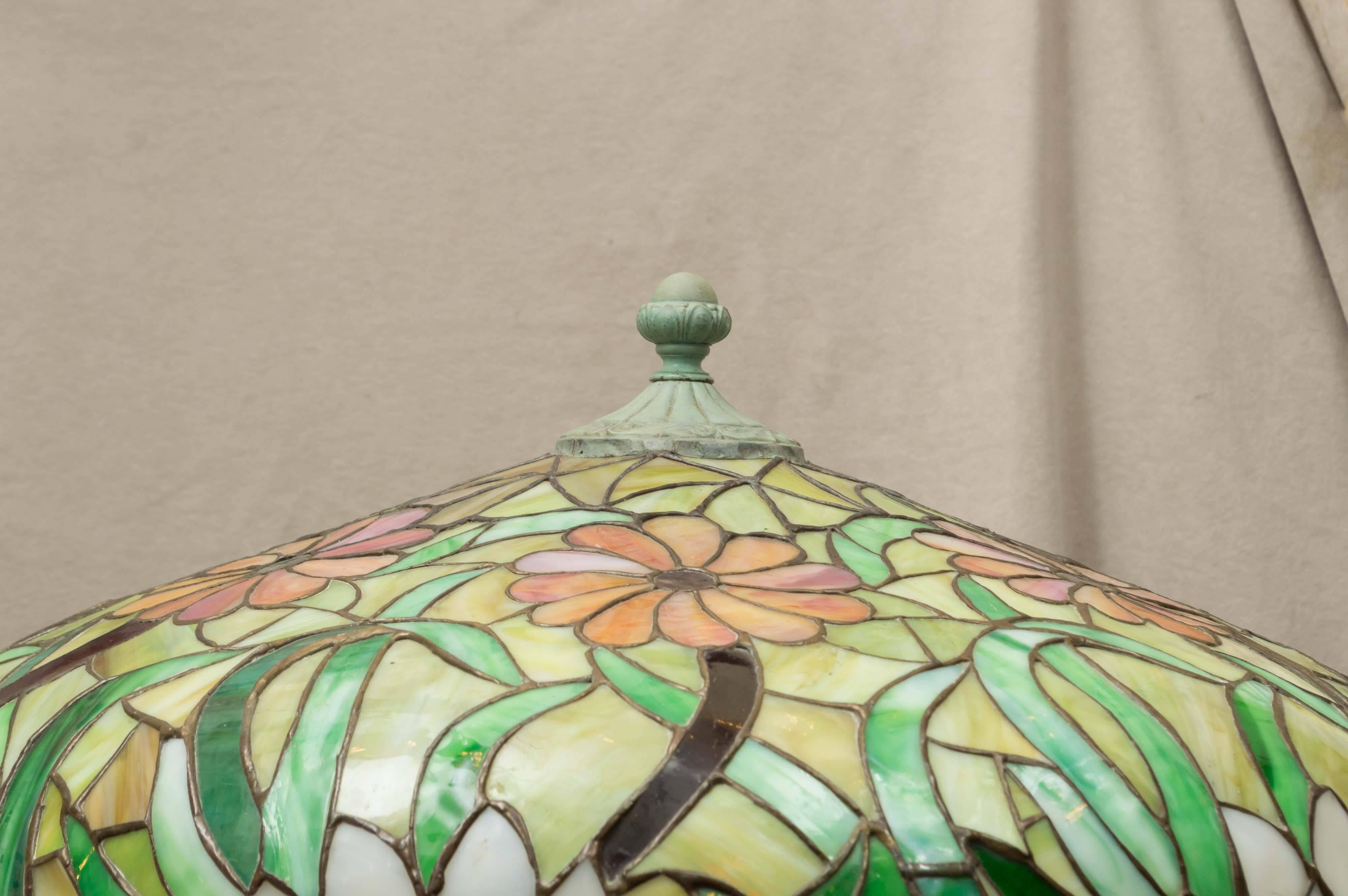 American Large Leaded Glass Table Lamp, circa 1910 by the Miller Lamp Company