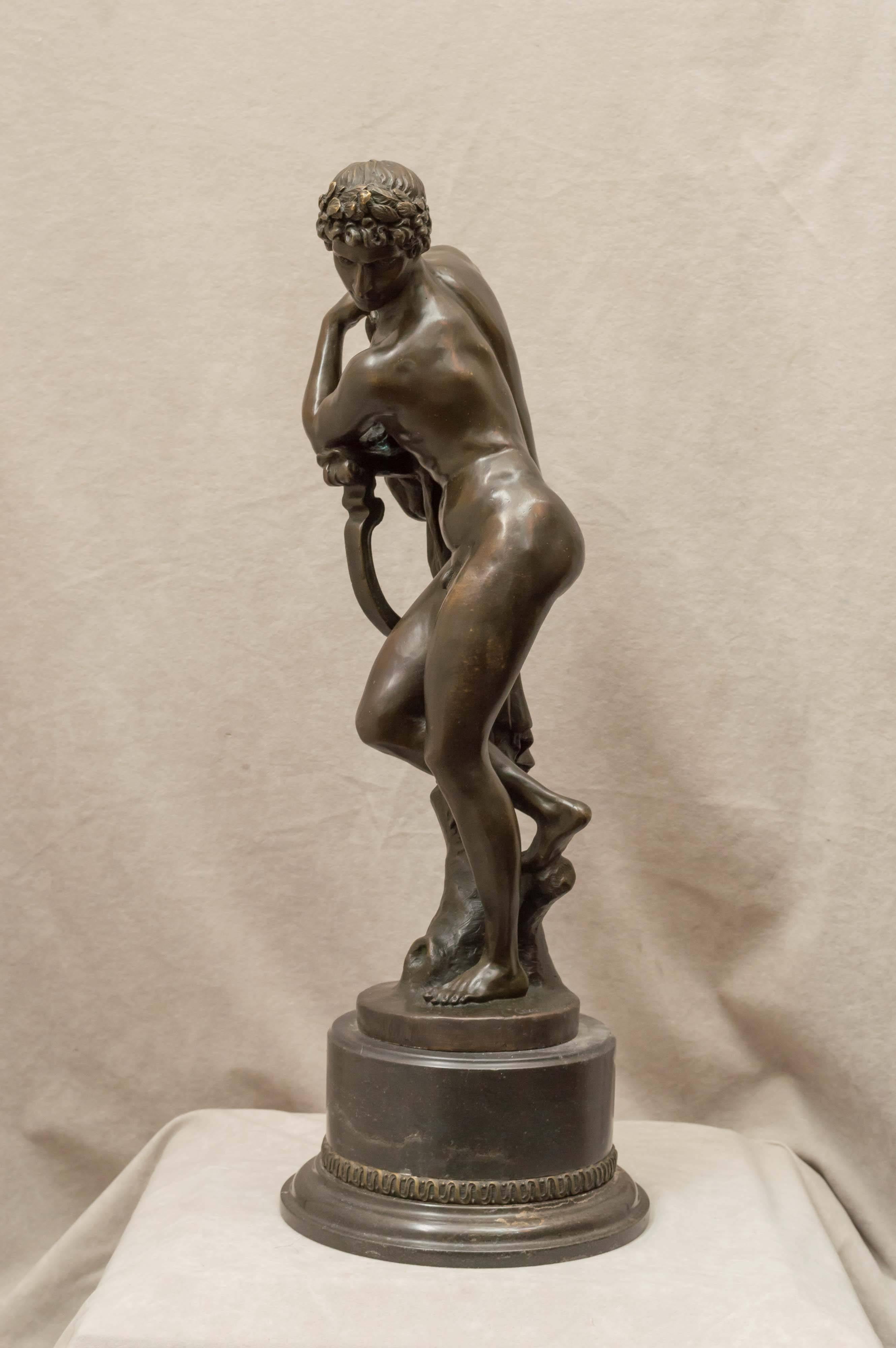 Italian Large Bronze Figure of a Male Nude, Artist Signed