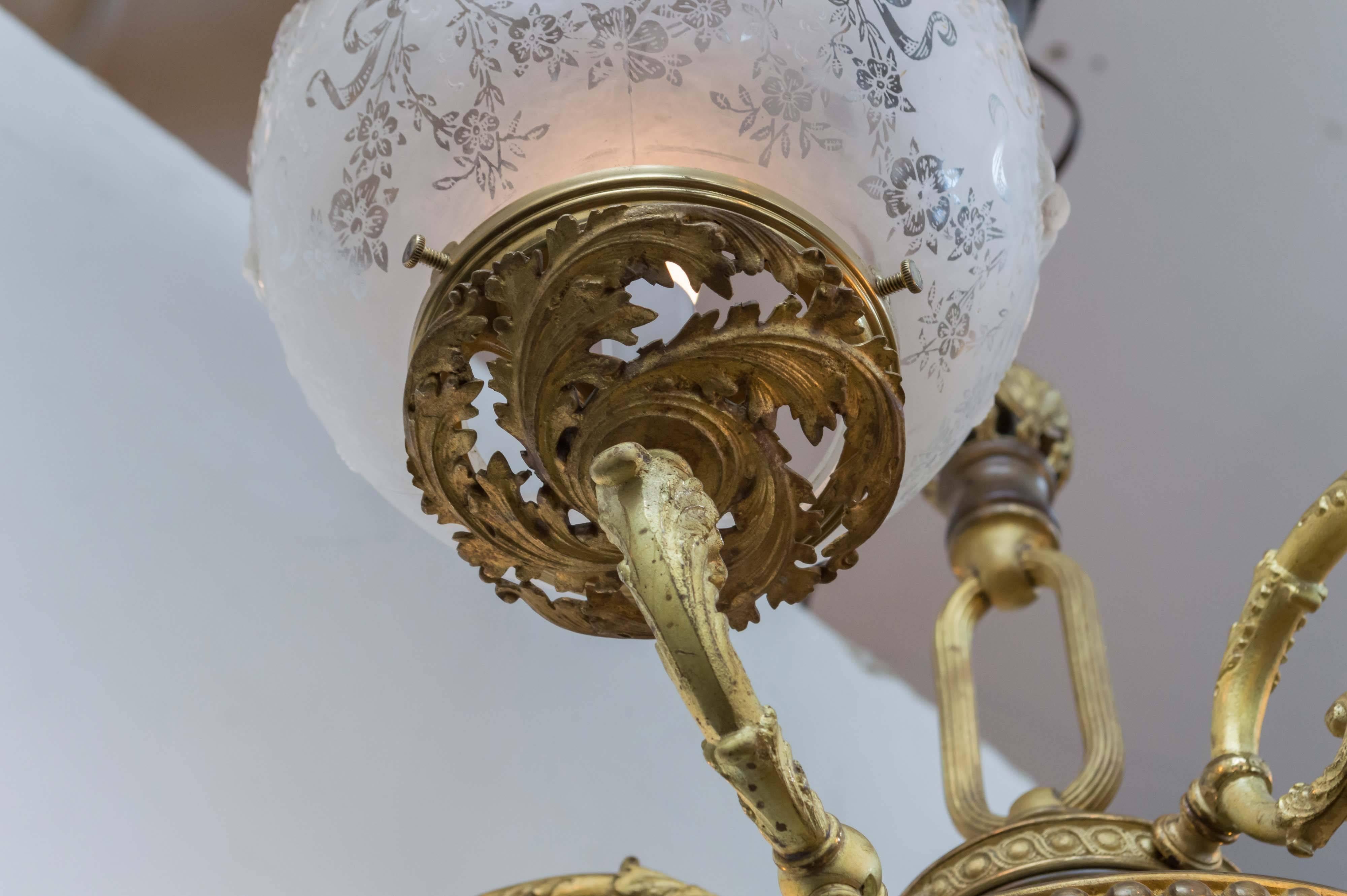 Late Victorian Gas and Electric Six-Arm Combination Chandelier 1