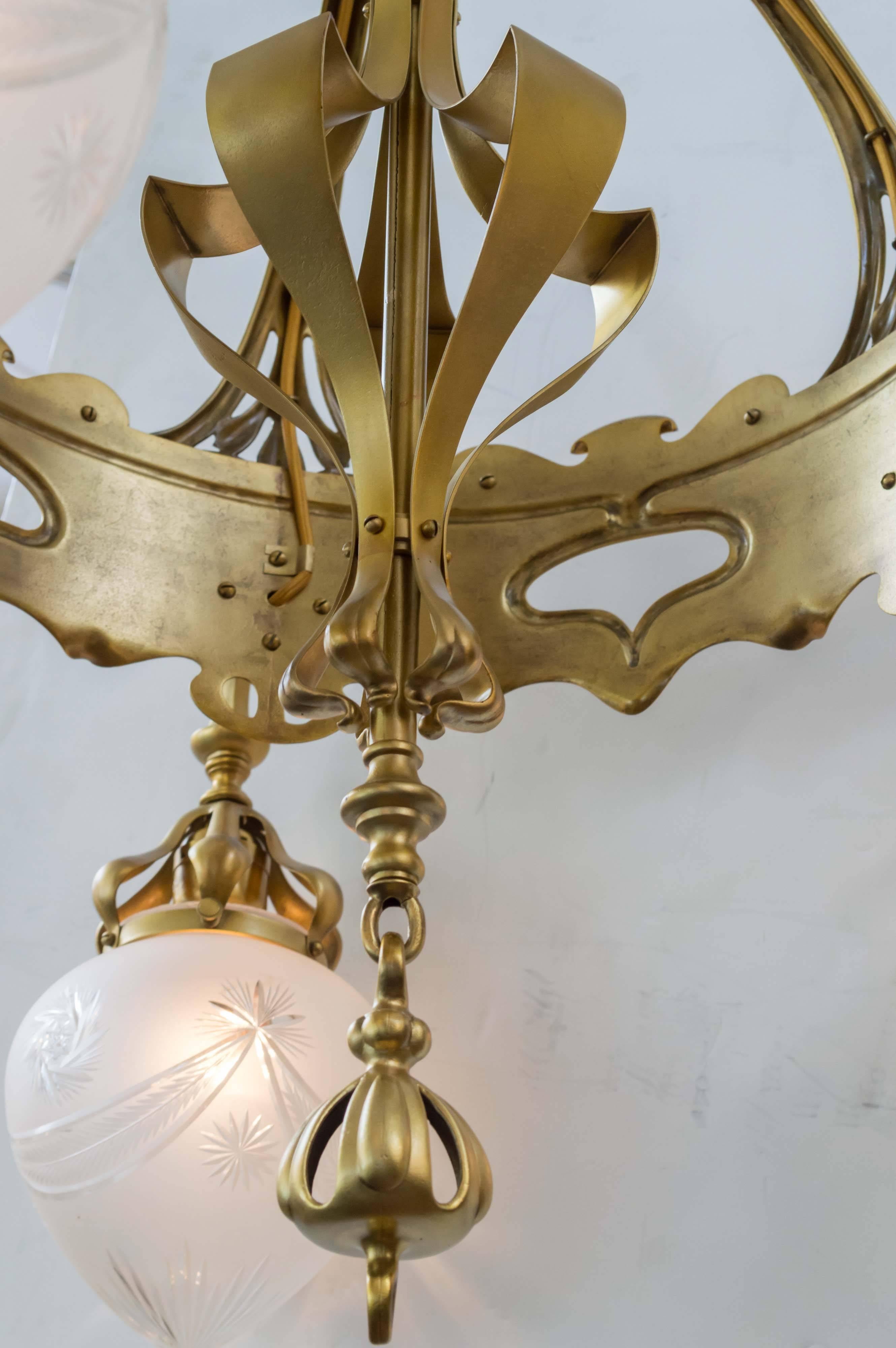 Art Nouveau Gilt Bronze Five-Arm Chandelier 4