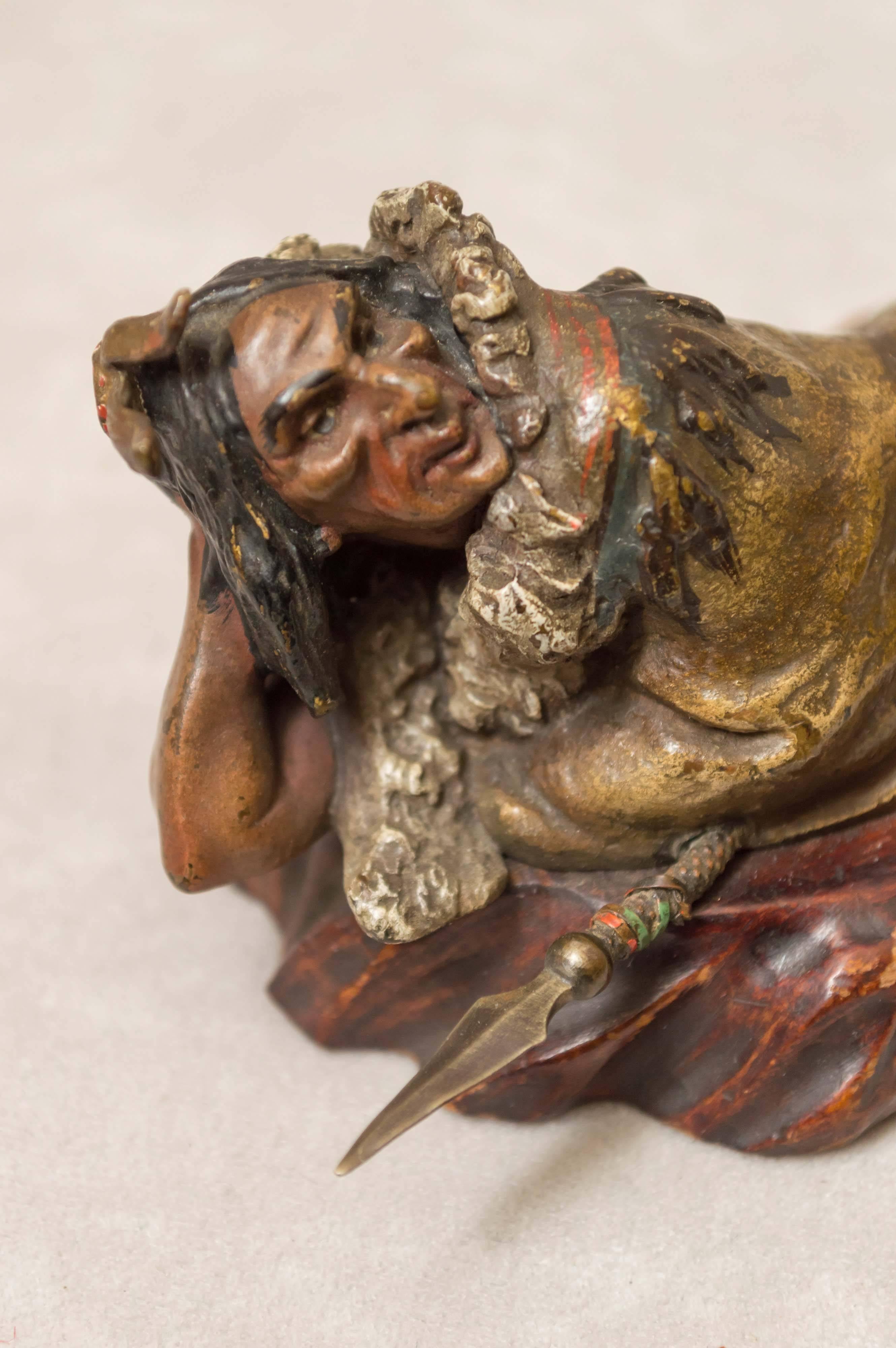 Austrian Polychrome Bronze of an Indian by the Bergmann Foundry ca. 1915 In Excellent Condition In Petaluma, CA