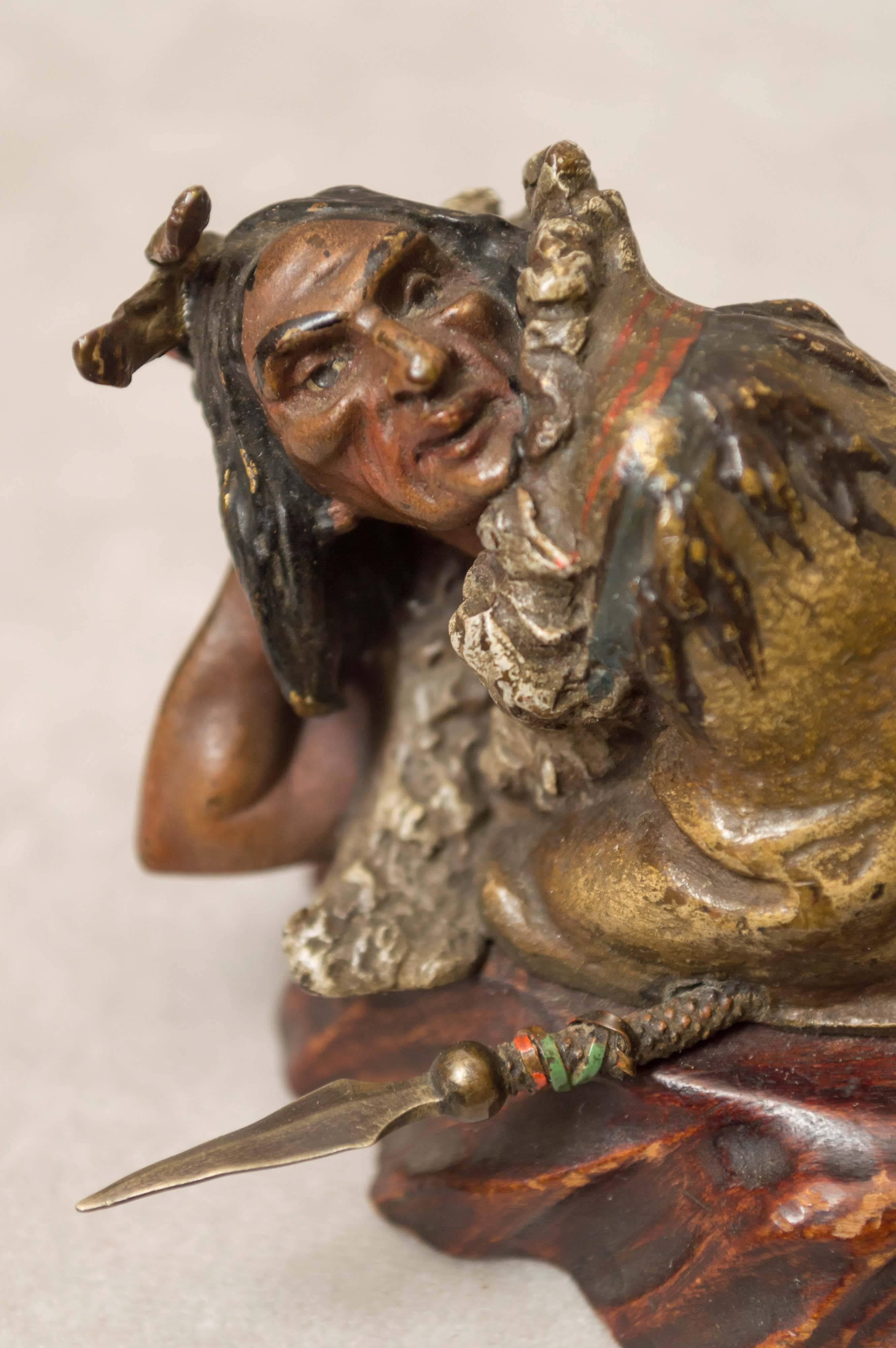 Austrian Polychrome Bronze of an Indian by the Bergmann Foundry ca. 1915 2