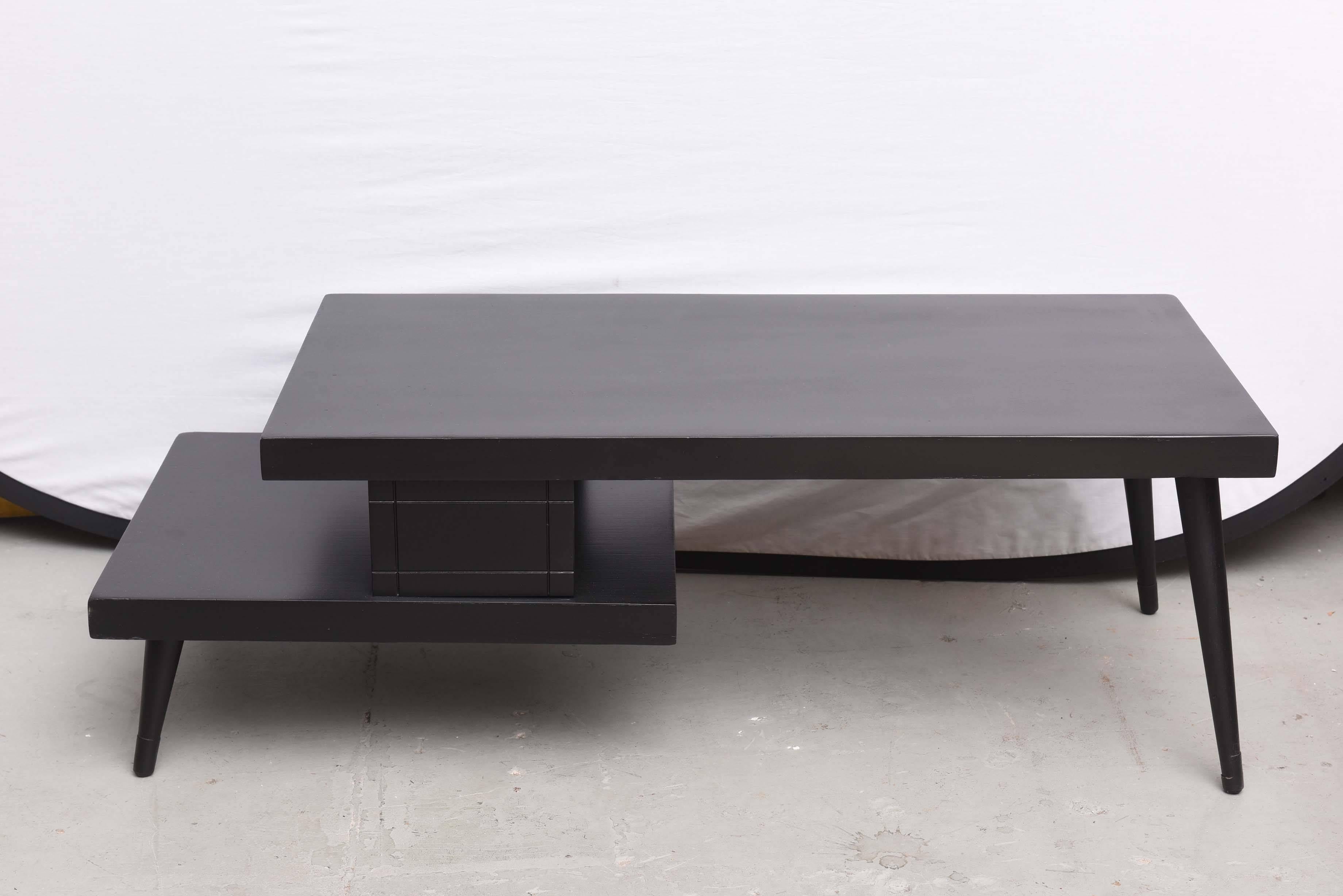 Freshly restored coffee table in black with two tiers, 1960s, USA.