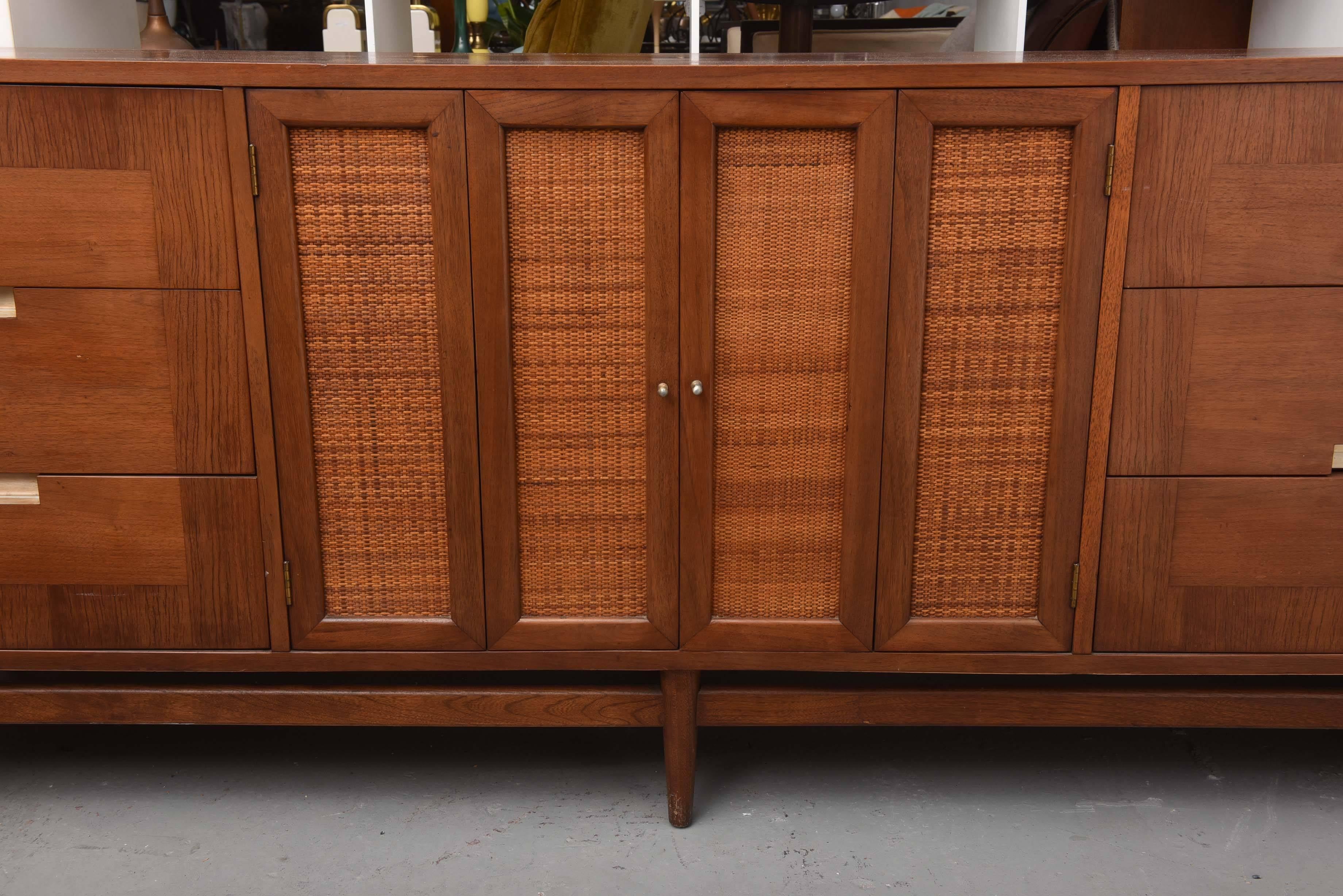 Mid-Century Modern Large Martinsville Credenza with Brass Accents, USA, 1960s