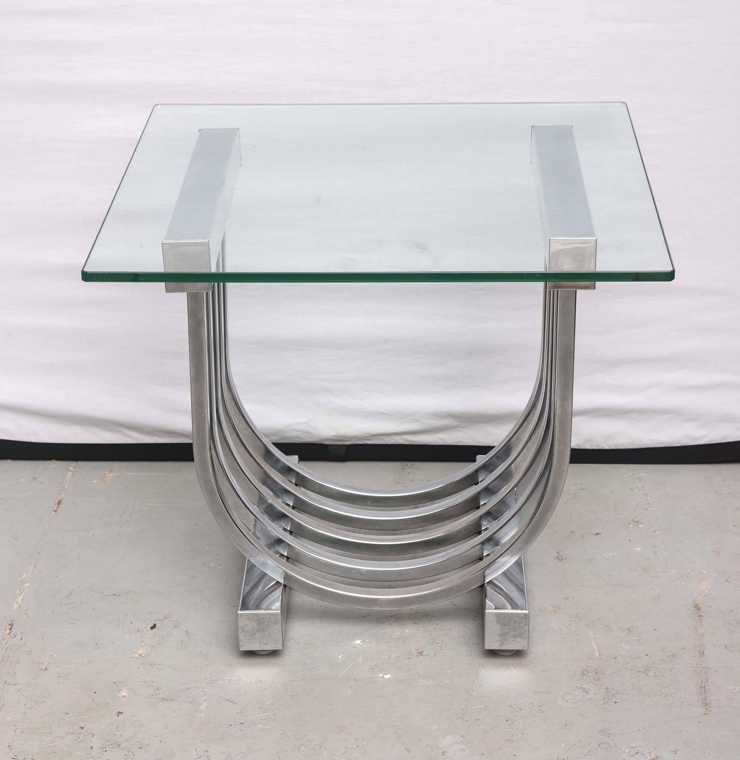 Beautiful chrome and glass side table by Donald Deskey, 1960s, USA.