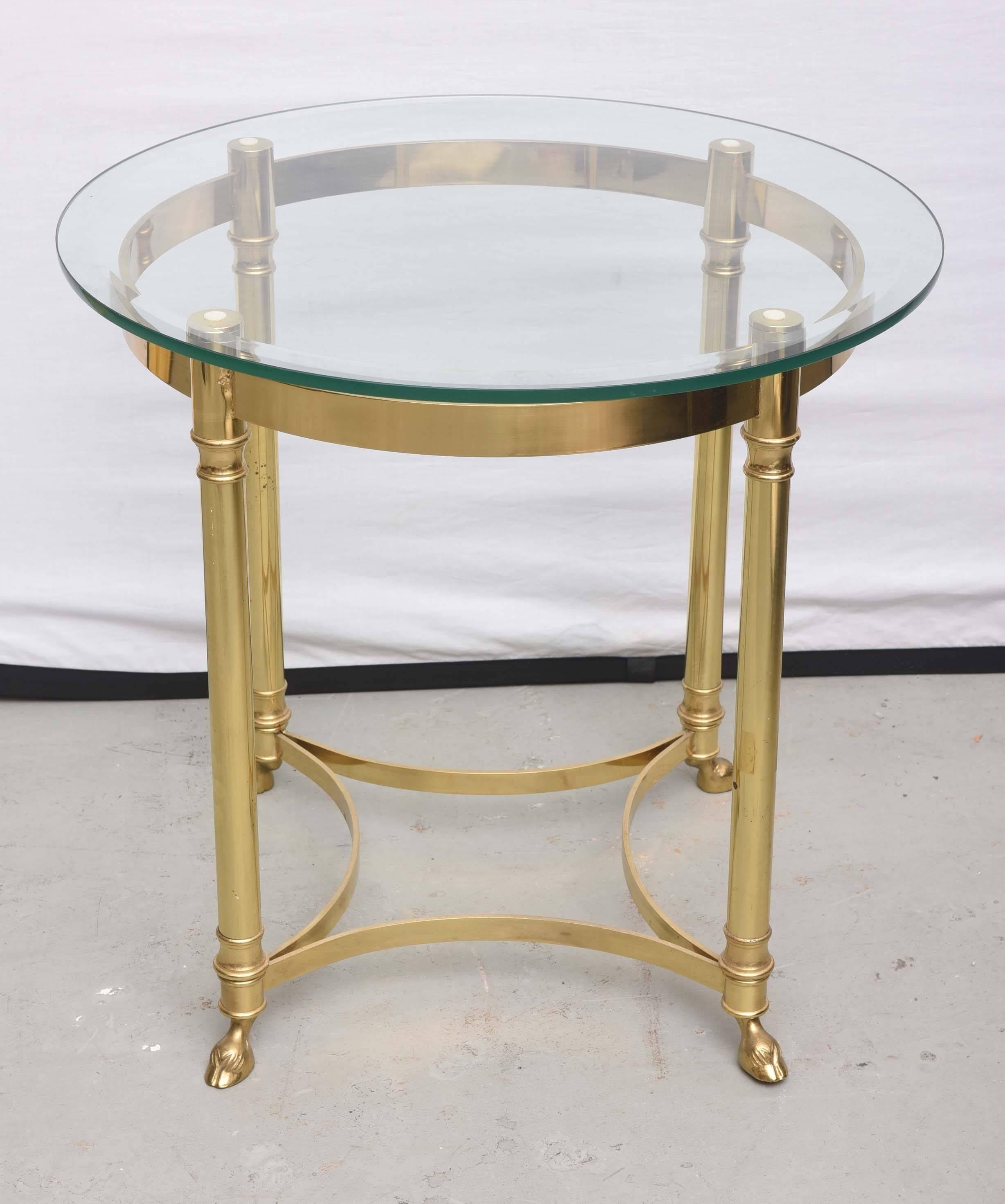 Perfect shape brass and glass round end table by La Barge.
