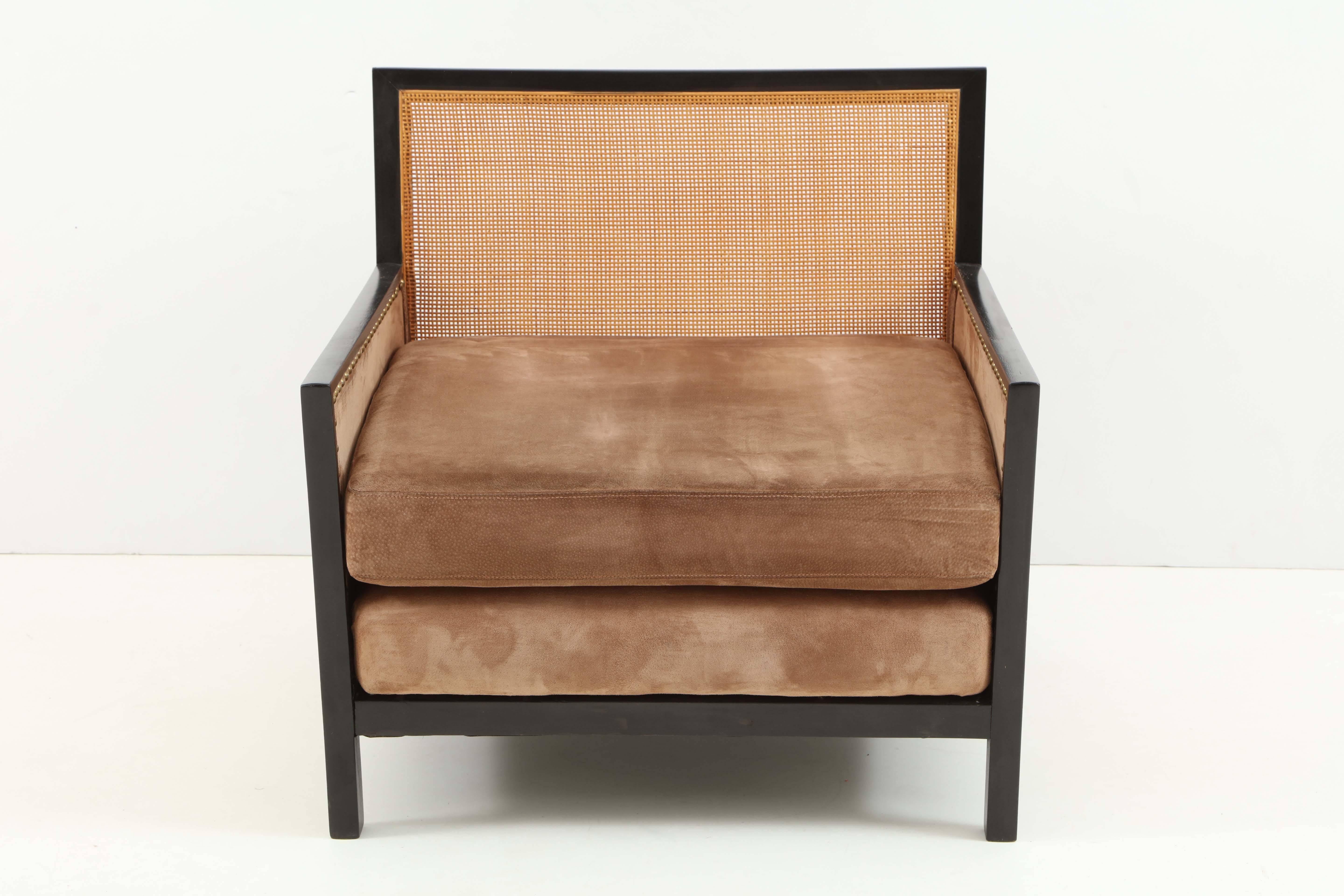 Cane Pair of Walnut Lounge Chairs by Milo Baughman For Sale