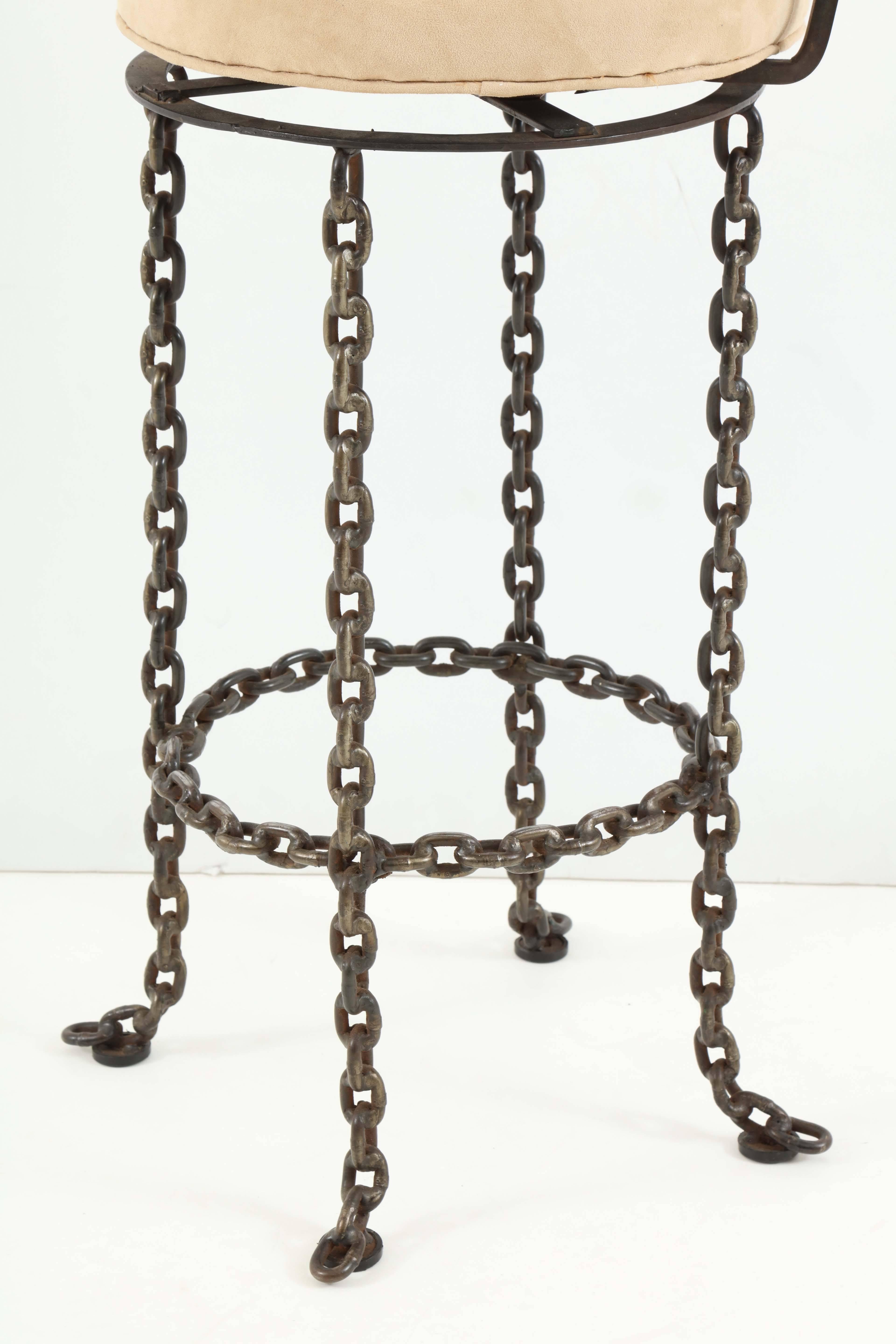 Welded Set of Three Handmade Chain Link Barstools For Sale