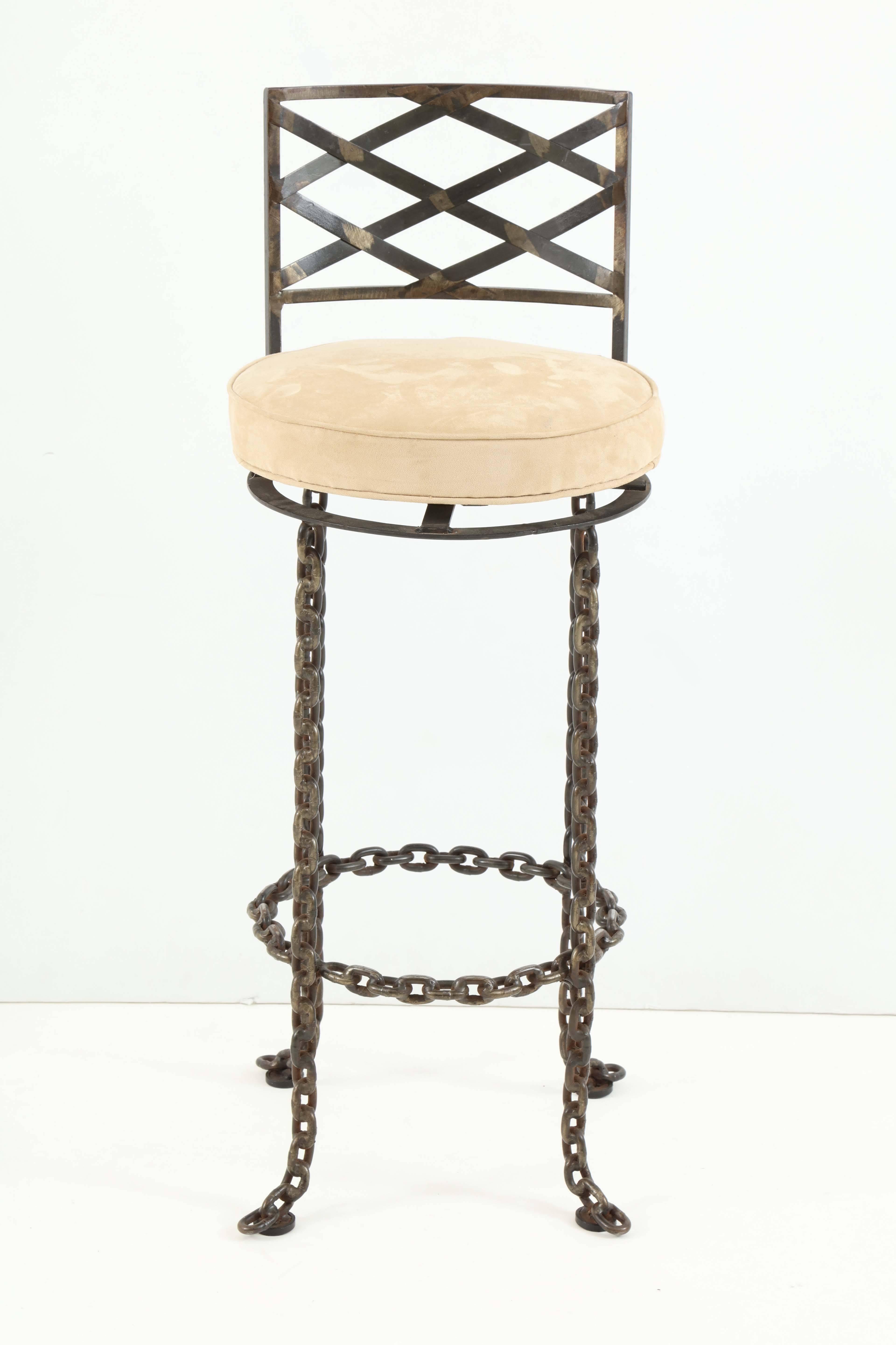 Set of Three Handmade Chain Link Barstools For Sale 2