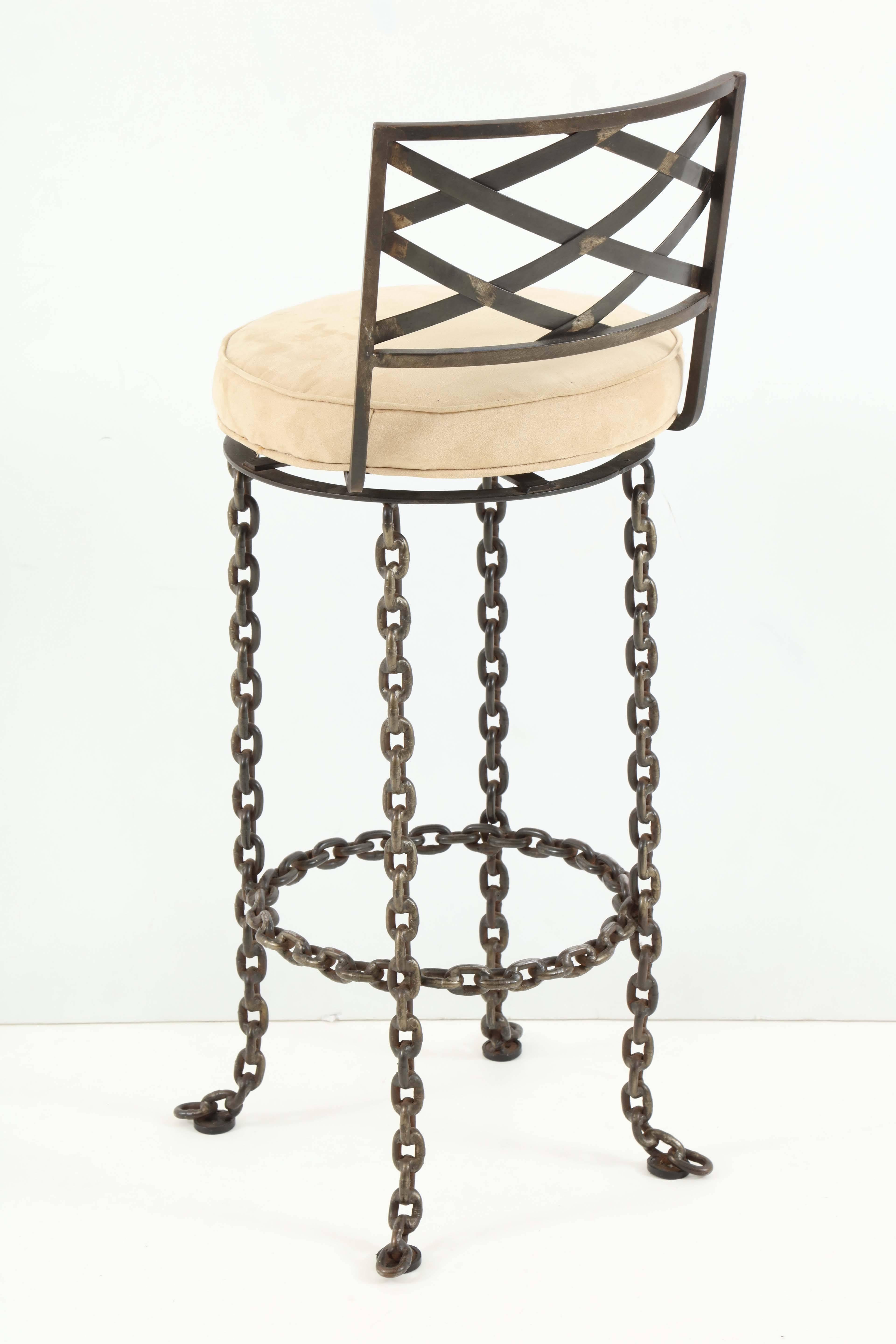 Set of Three Handmade Chain Link Barstools For Sale 3
