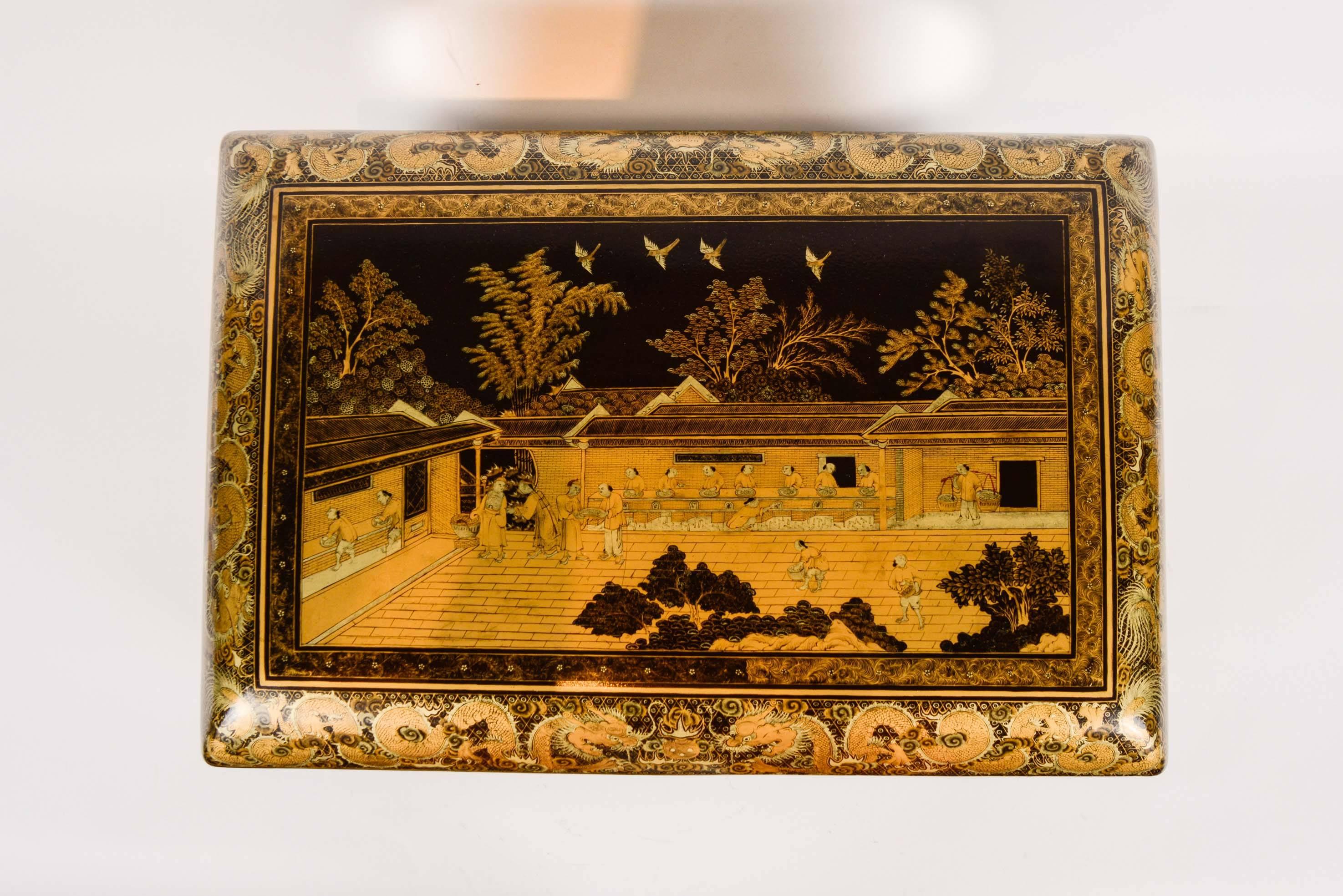 Chinese 19th Century China Trade Lacquered Box 