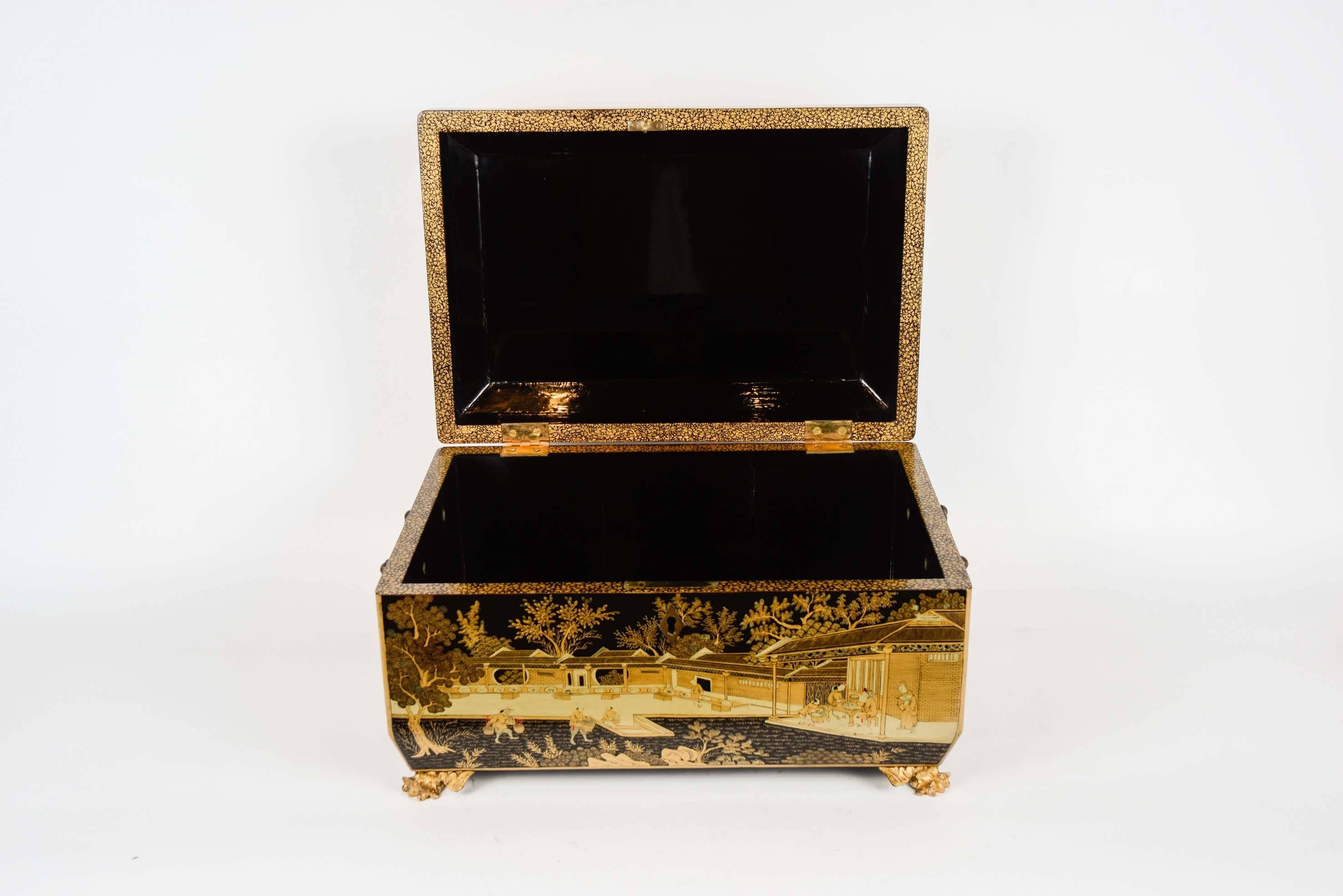 Carved 19th Century China Trade Lacquered Box 