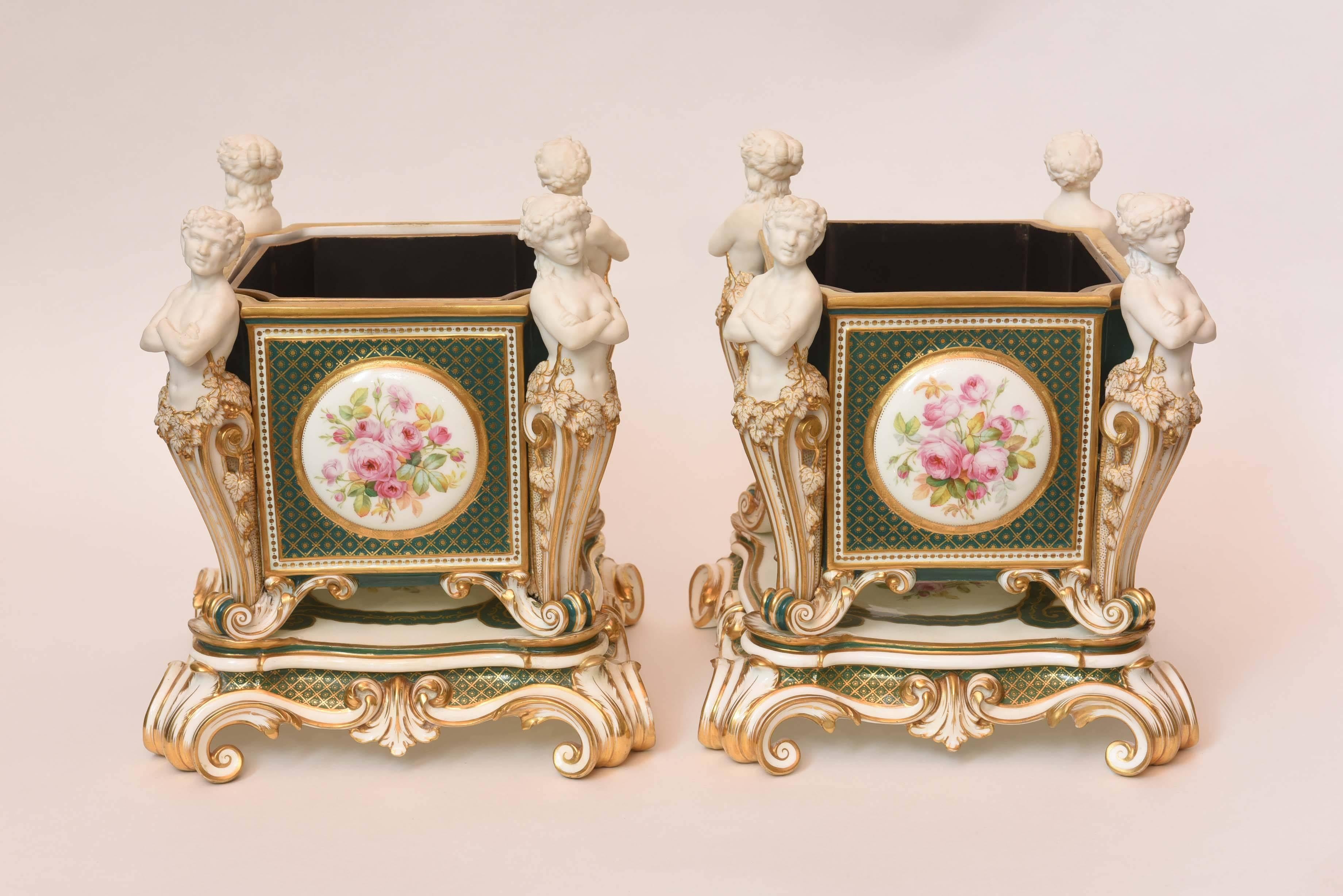 English Pair of 19th Century Exhibition Planters by Minton For Sale