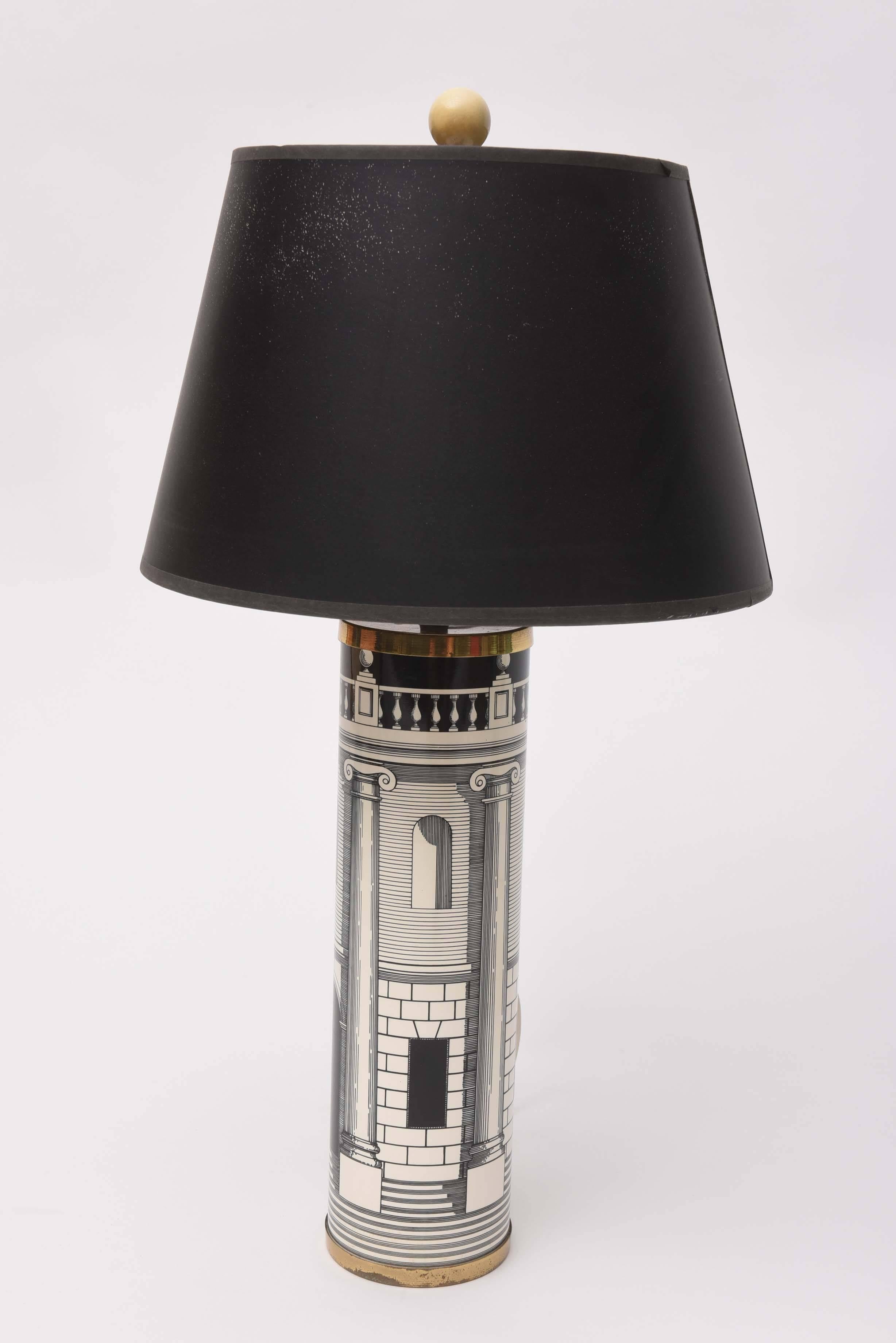 Piero Fornasetti painted metal table lamp,
(lithographical and transfer-printed).
 