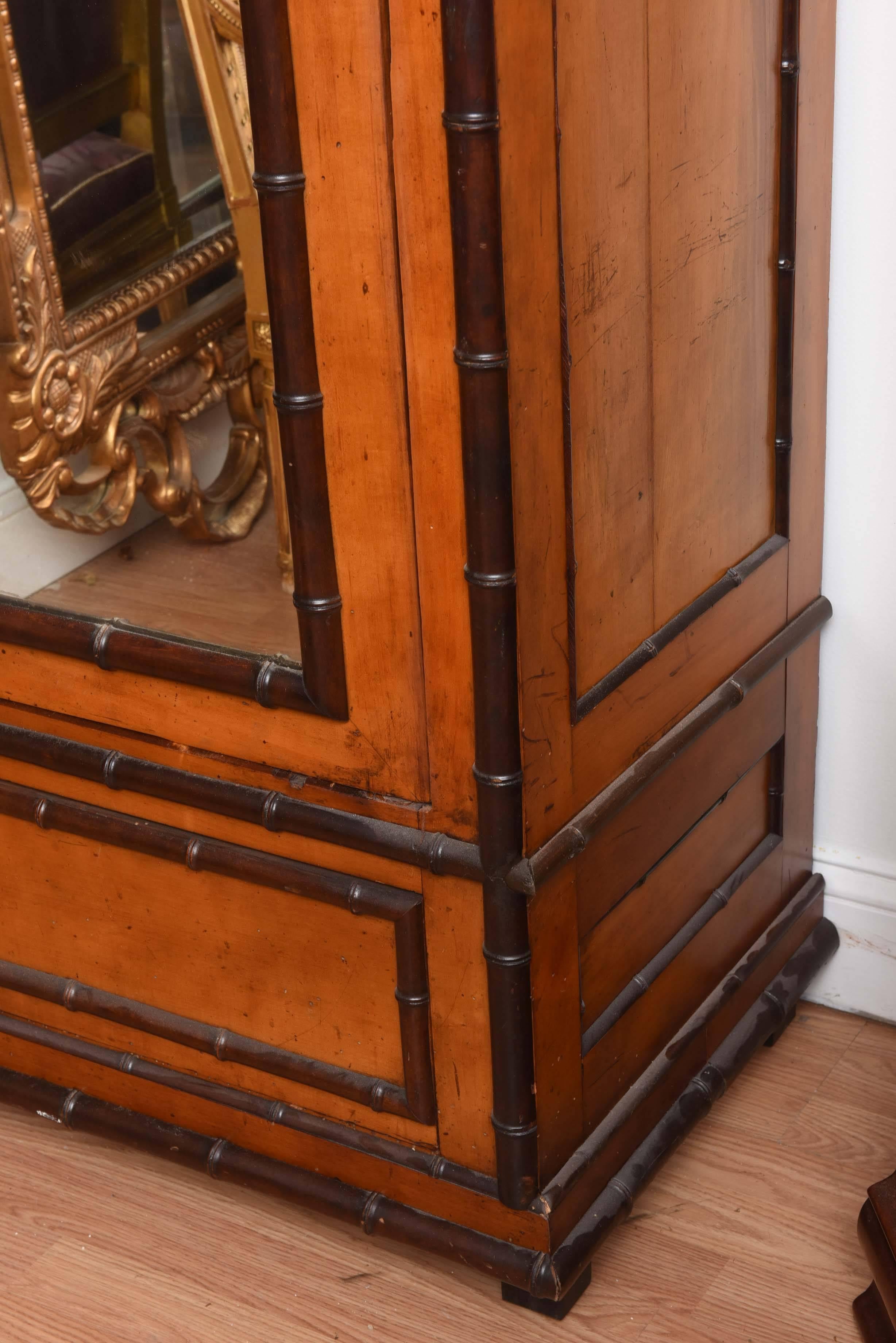 Fine 1890's English Faux Bamboo Armoire In Excellent Condition In West Palm Beach, FL