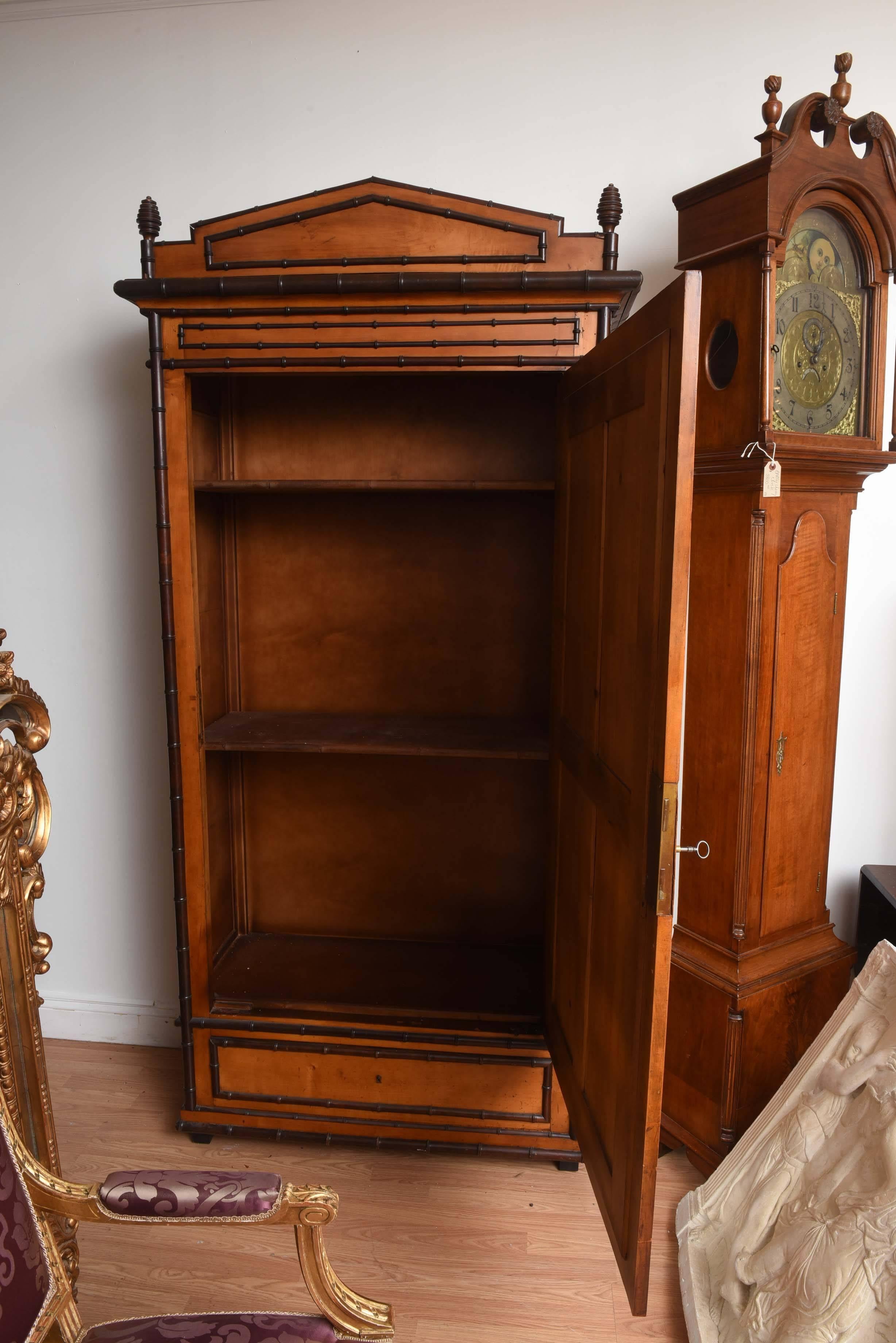 19th Century Fine 1890's English Faux Bamboo Armoire
