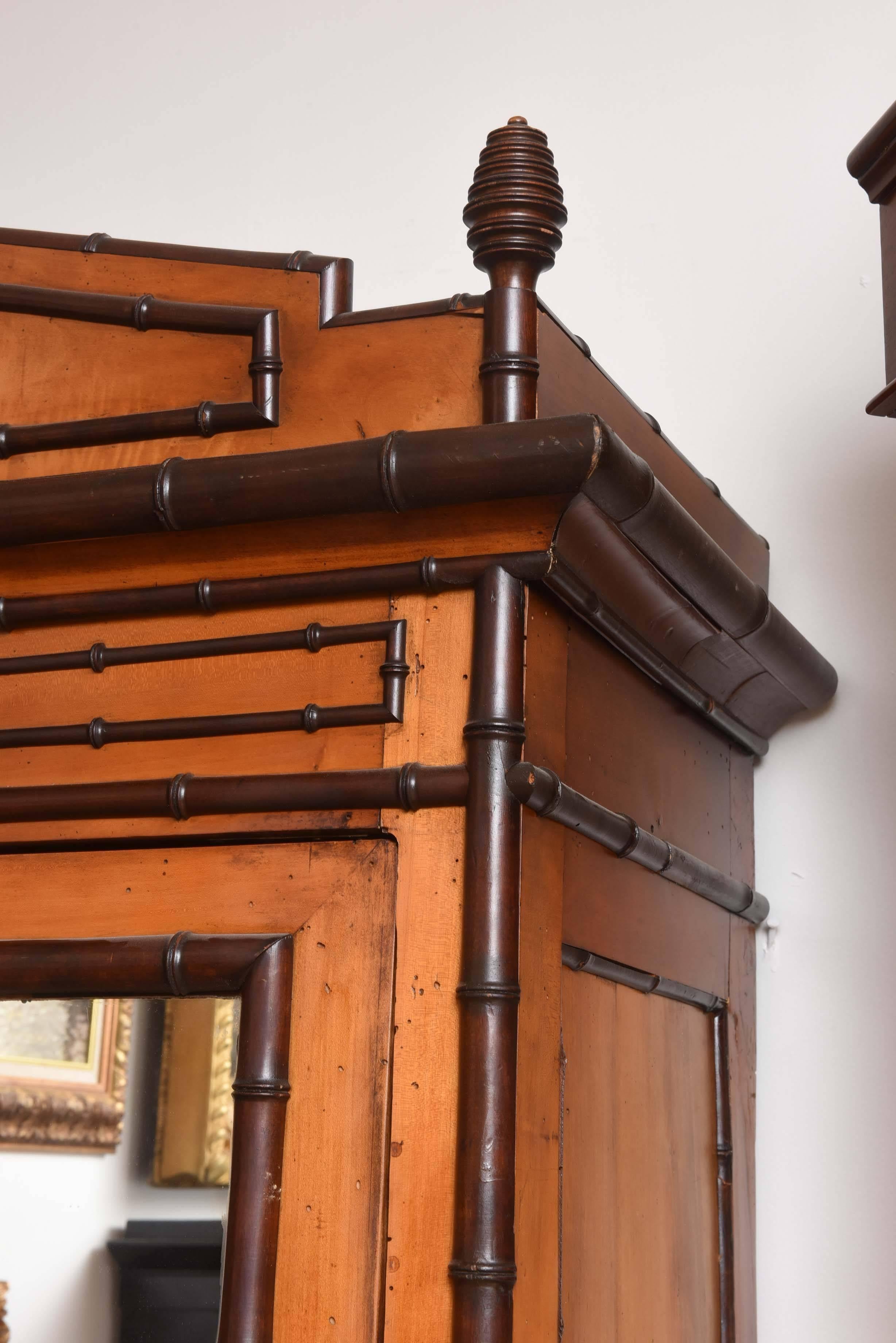 Fine 1890's English Faux Bamboo Armoire 3