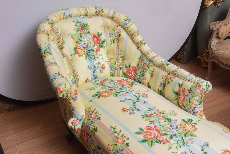 Fine 1940's Chaise Lounge with Floral Pattern Fabric at 1stDibs