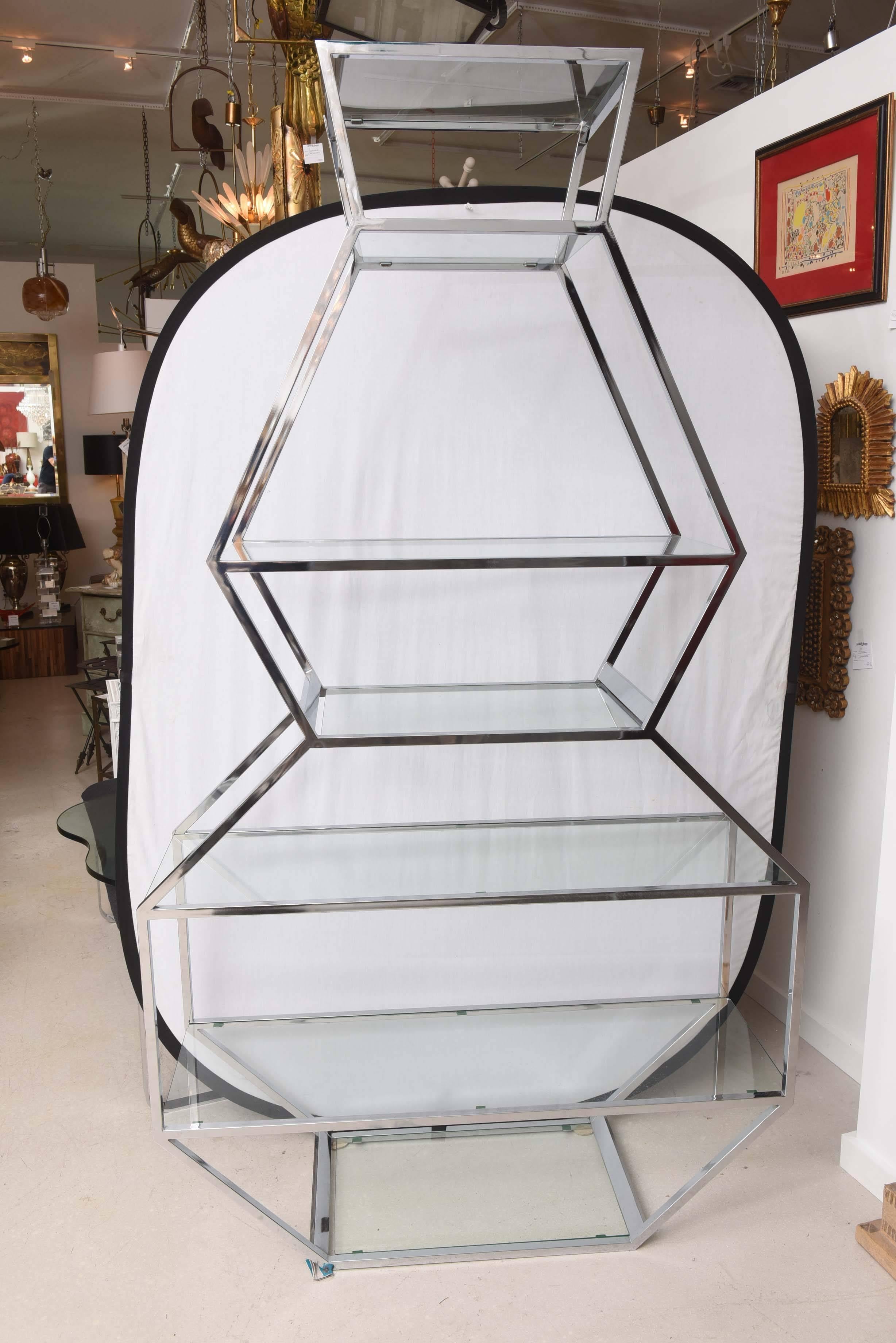 Mid-Century Modern  Chrome and Glass Etagere in the Manner of Milo Baughman
