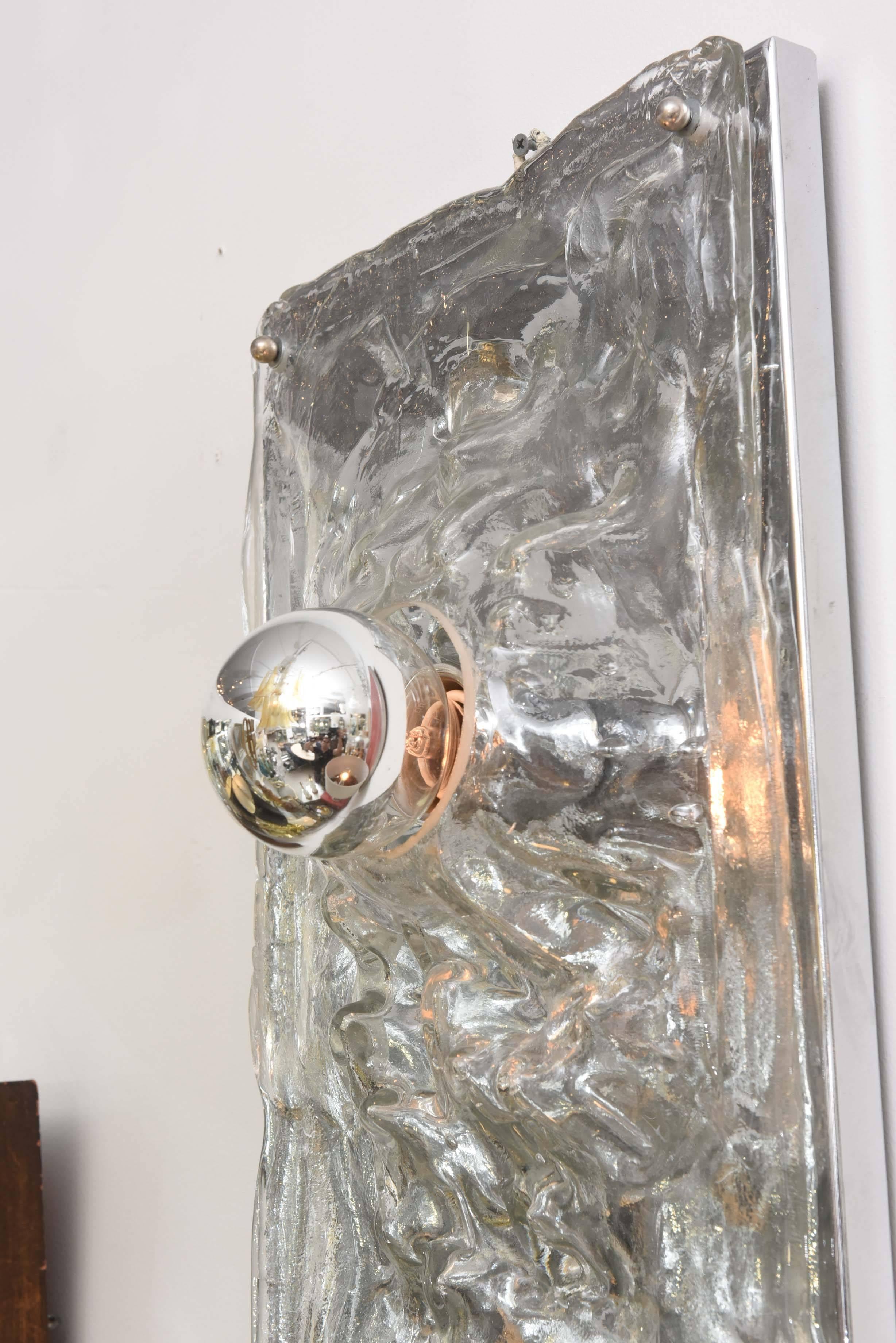 Late 20th Century Pair of Silver Italian Glass Sconces in the Style of Toni Zuccheri