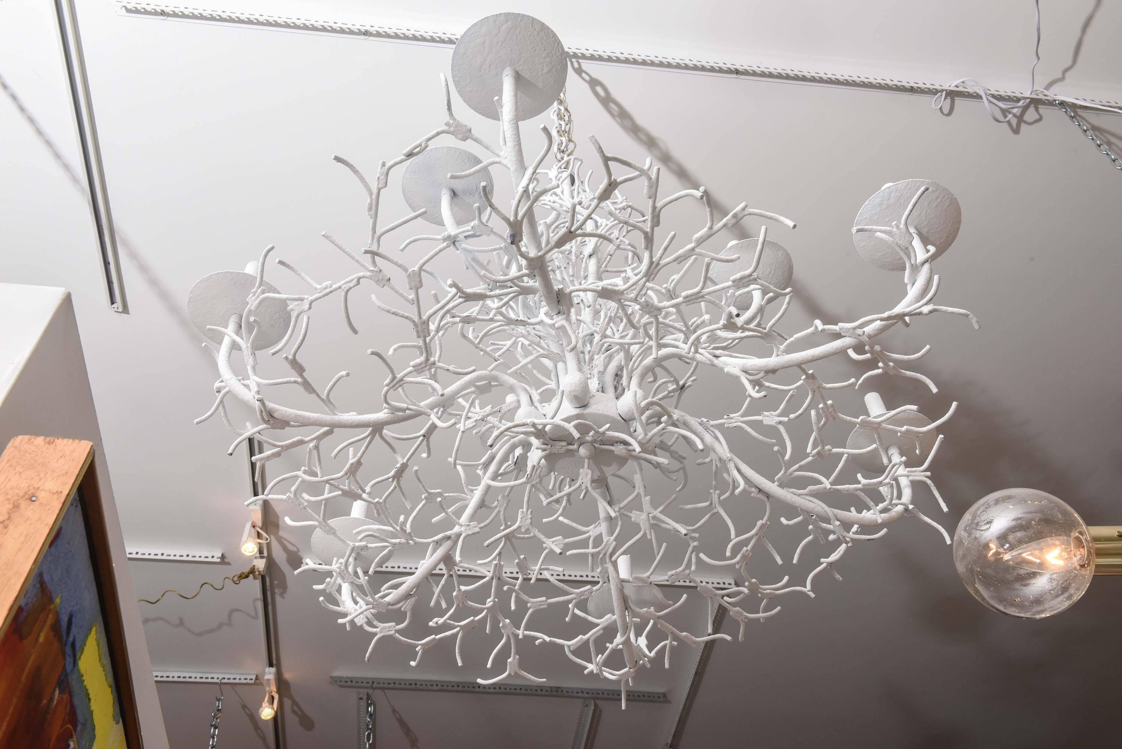 White Faux Coral Iron Chandelier In Excellent Condition In West Palm Beach, FL