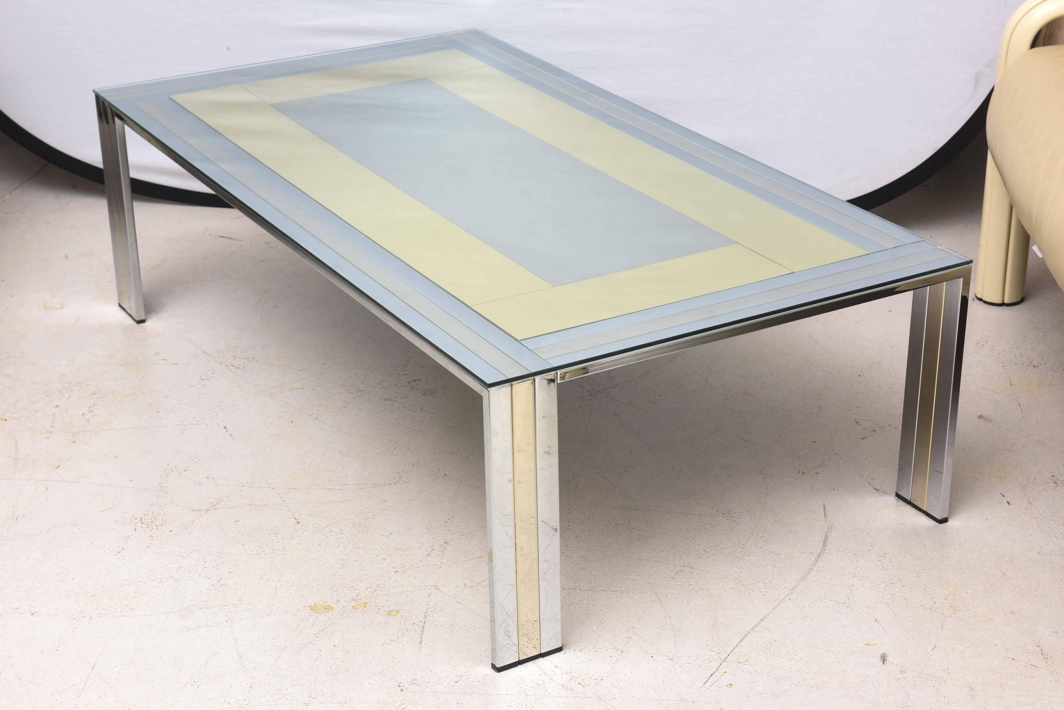 Brass Two-Tone Willy Rizzo Metal Coffee Table
