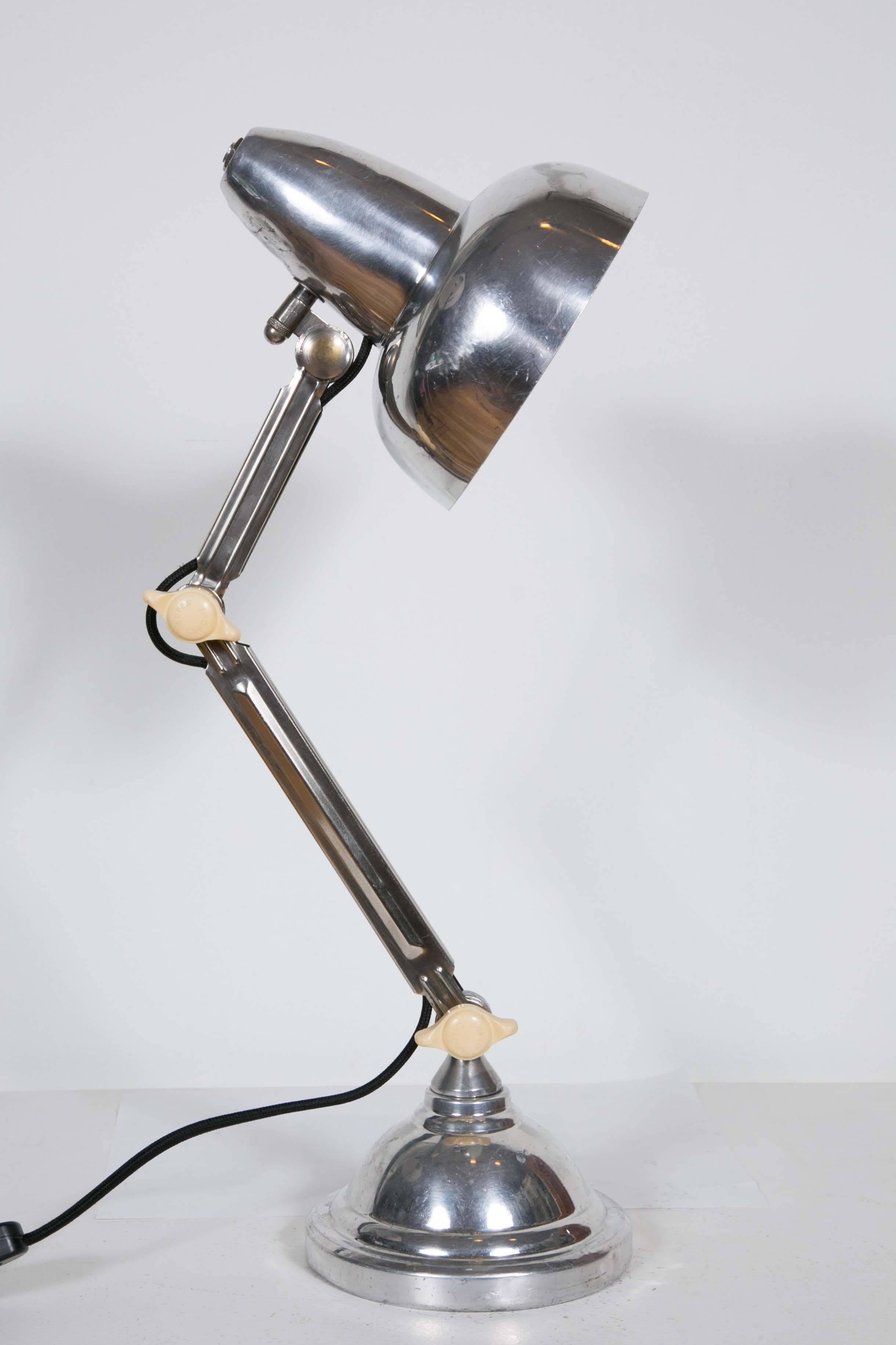 Aluminum French Art Deco Desk Lamp, 1930s