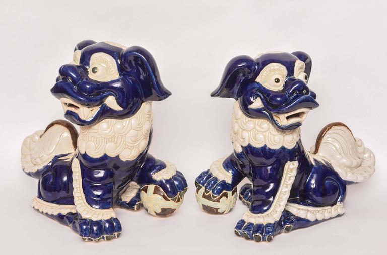 Vintage Chinese Blue and White Foo Dogs at 1stDibs | blue and white foo ...
