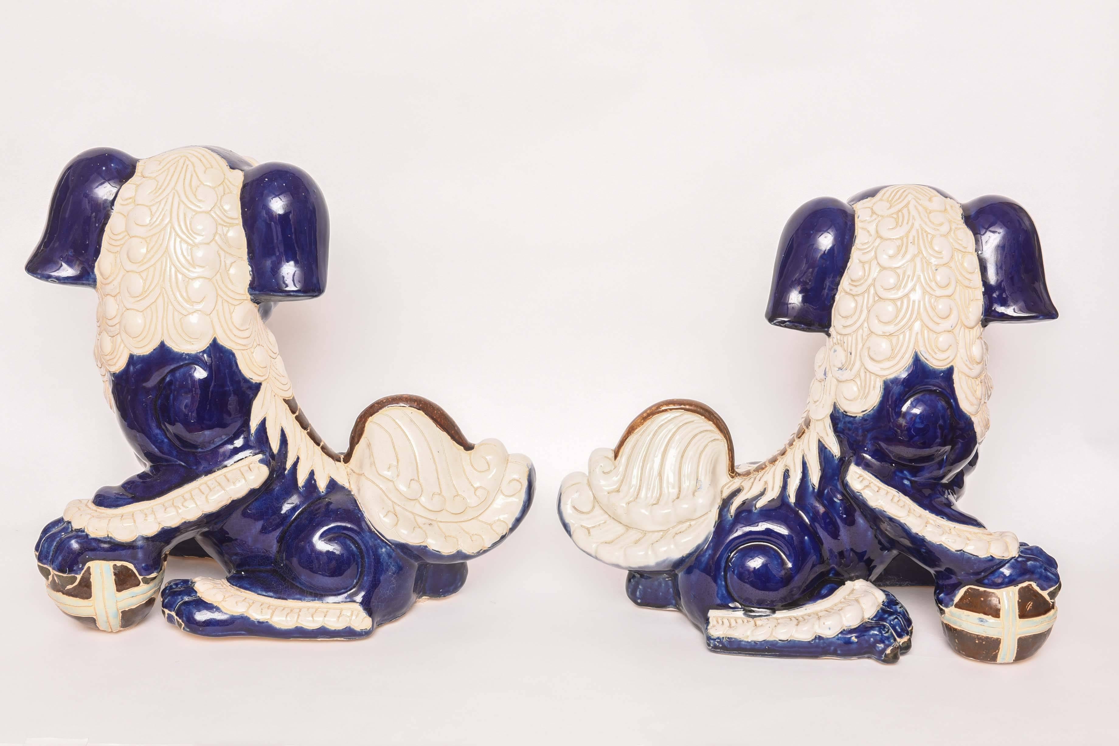 Vintage Chinese Blue and White Foo Dogs 4