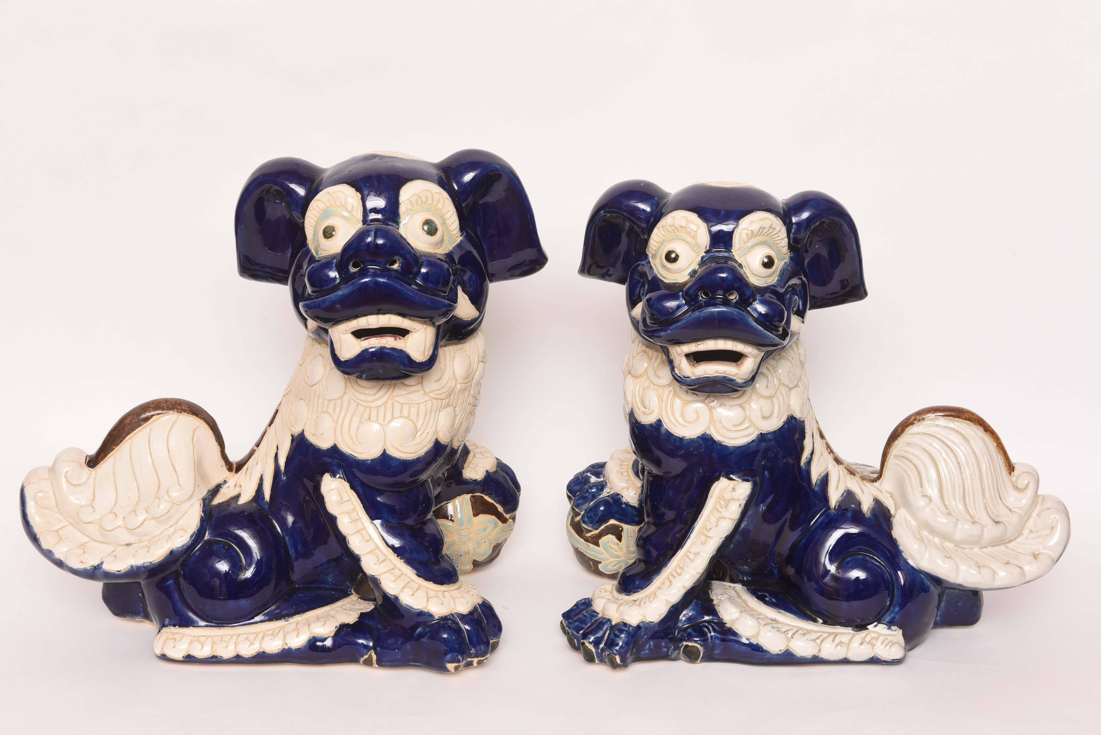 Vintage Chinese Blue and White Foo Dogs 5